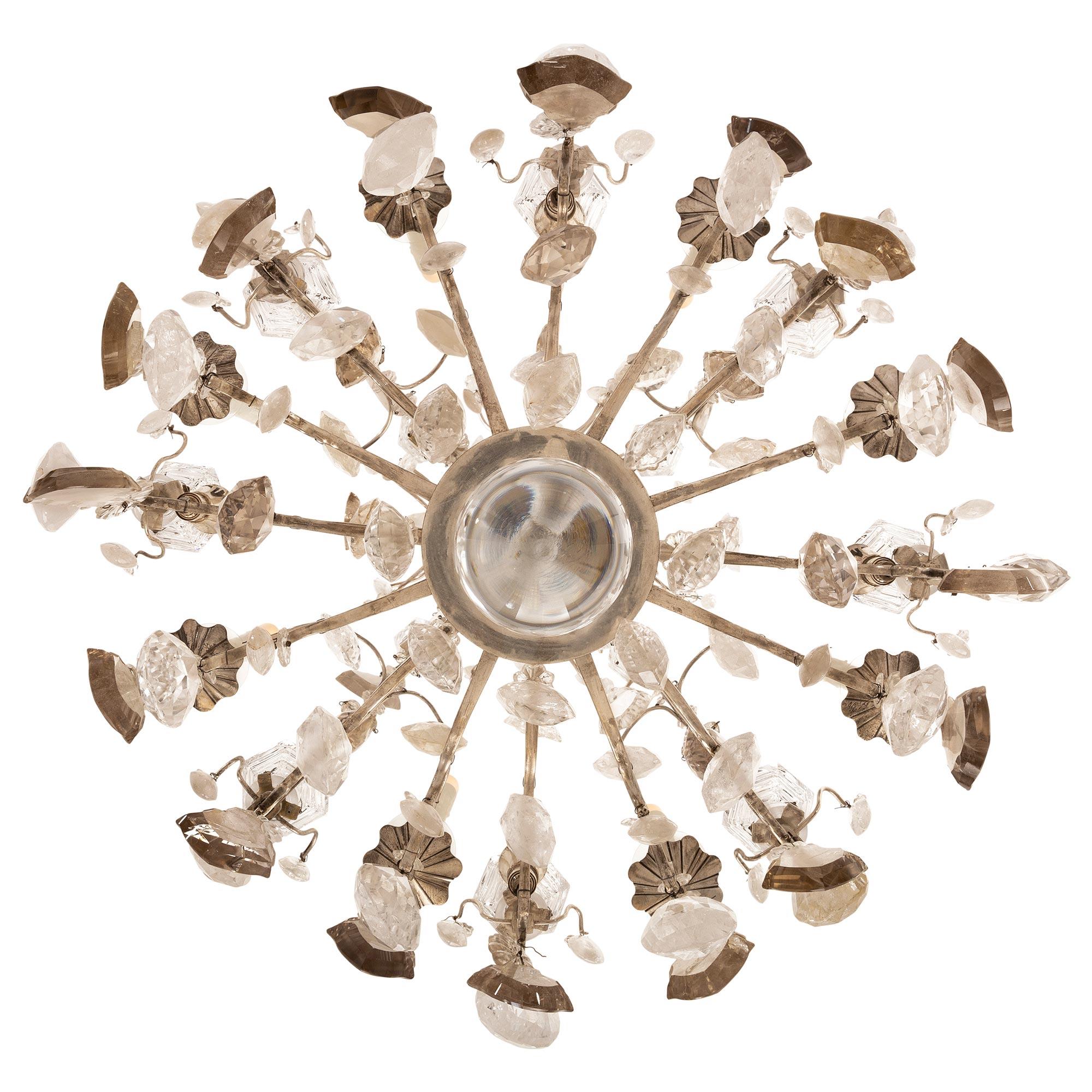 French 19th Century Louis XV St. Silvered Bronze And Rock Crystal Chandelier For Sale 6
