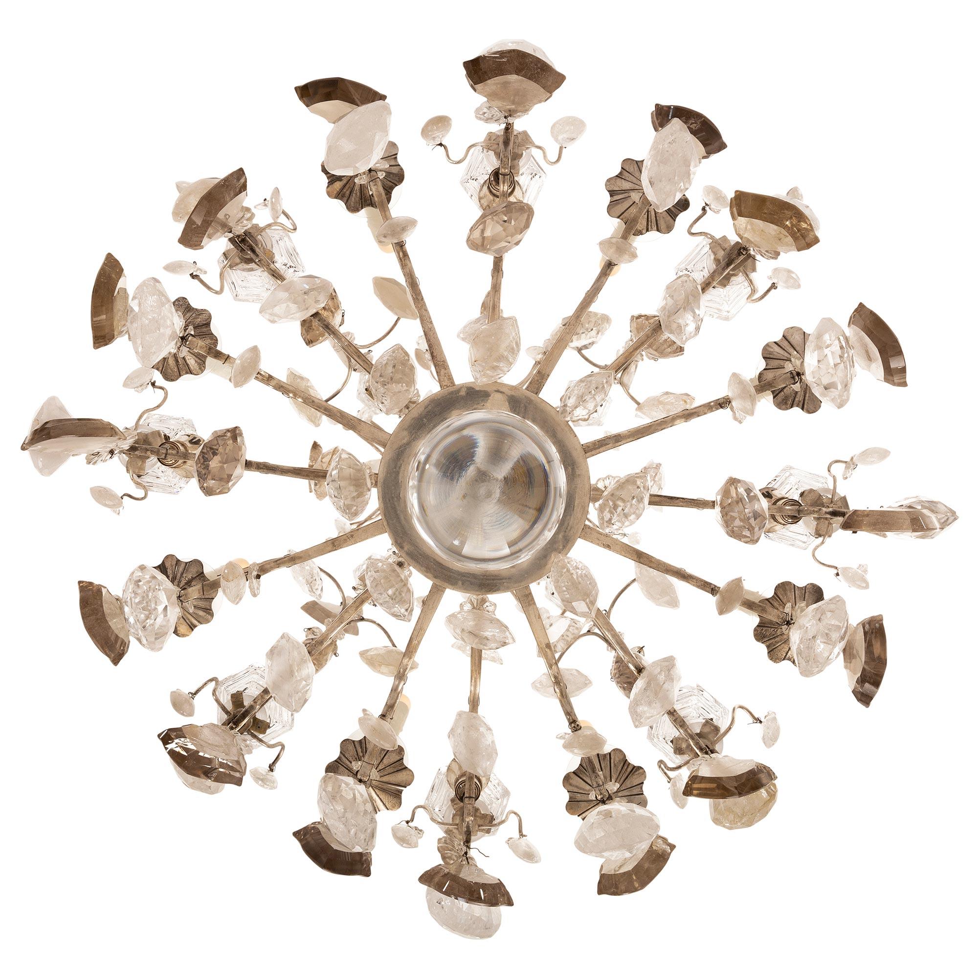 Lampadario francese del XIX secolo St. Silver in bronzo argentato e cristallo di rocca in vendita 2