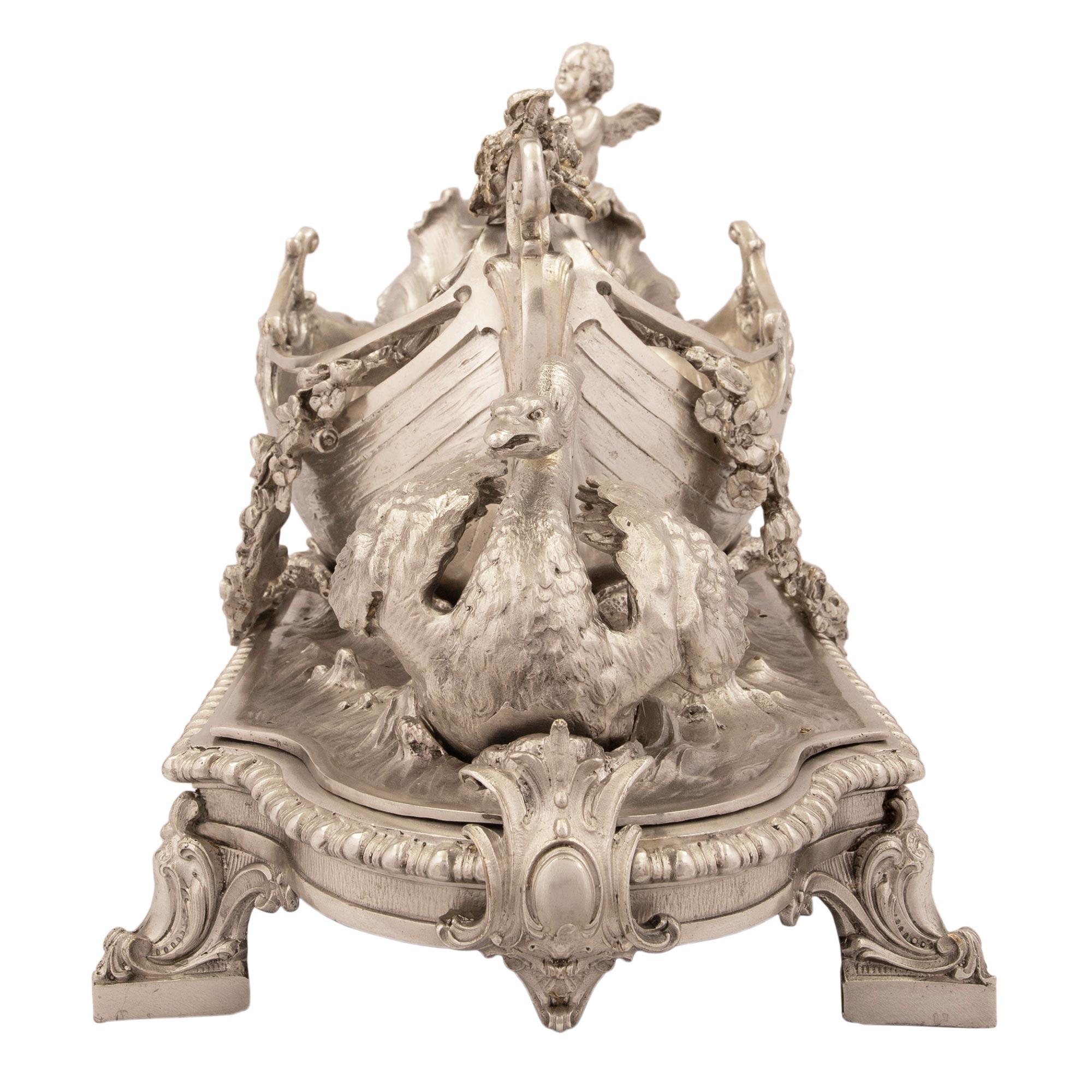 French 19th Century Louis XV St. Silvered Bronze Centerpiece For Sale 3