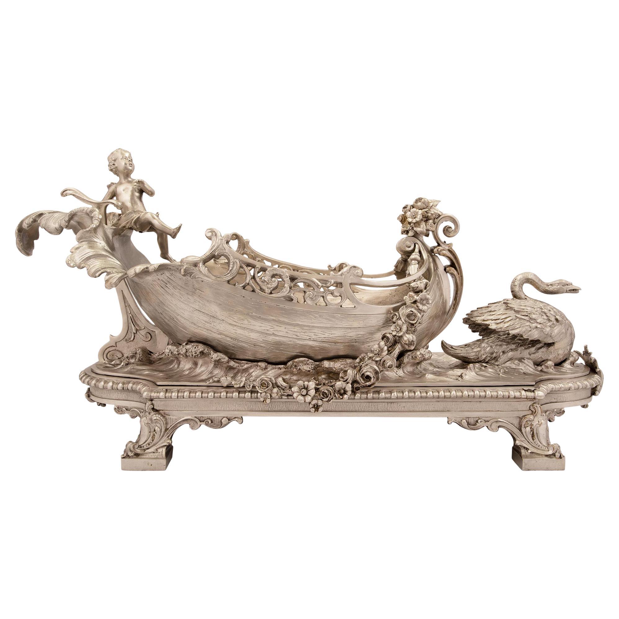 French 19th Century Louis XV St. Silvered Bronze Centerpiece For Sale