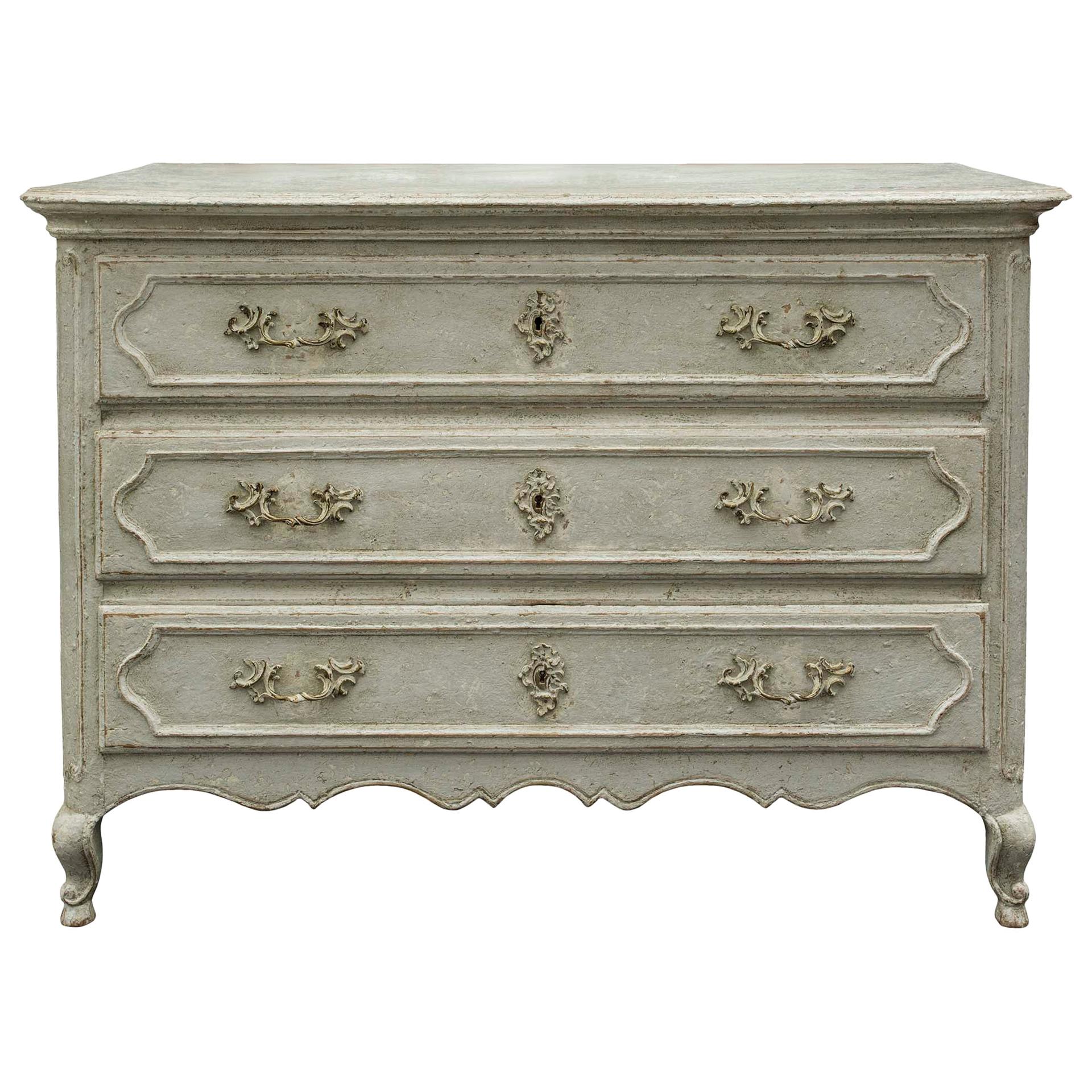 French 19th Century Louis XV Style Three-Drawer Patinated Commode For Sale