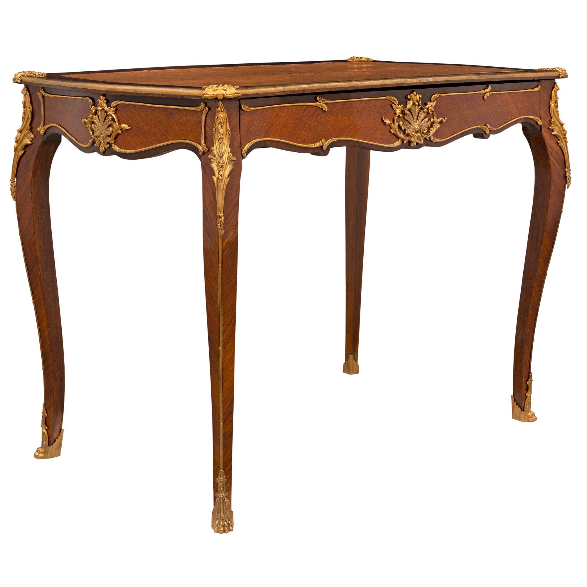 French 19th Century Louis XV St. Tulipwood and Kingwood Desk In Good Condition In West Palm Beach, FL