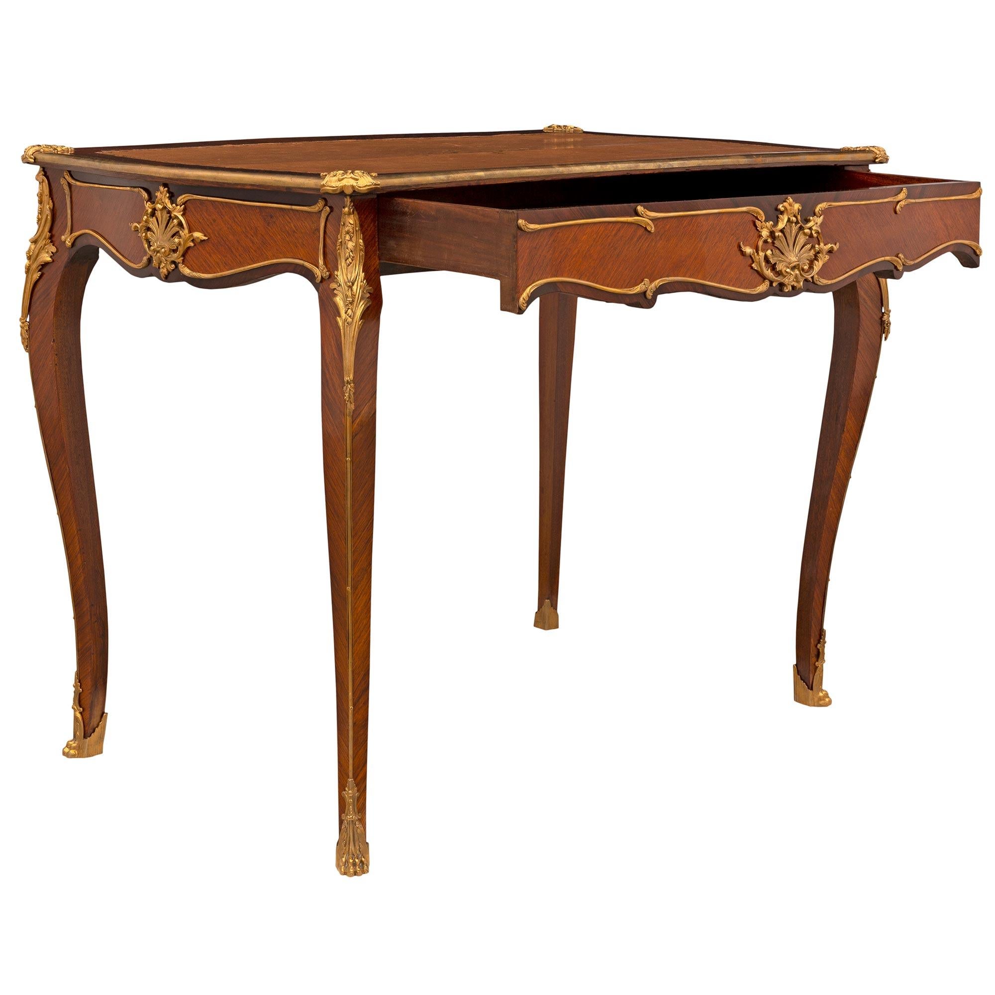 French 19th Century Louis XV St. Tulipwood and Kingwood Desk 1
