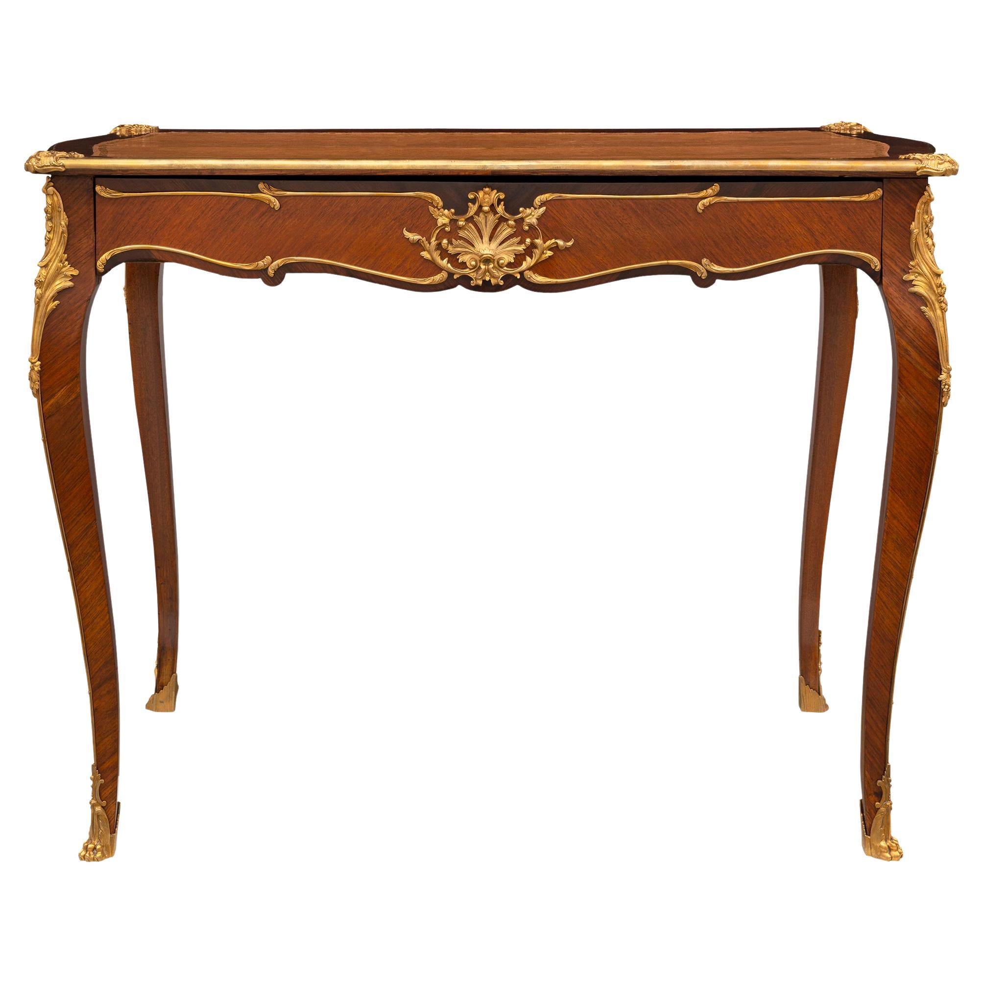 French 19th Century Louis XV St. Tulipwood and Kingwood Desk
