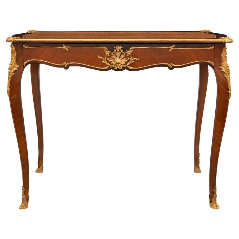 French 19th Century Louis XV St. Tulipwood and Kingwood Desk For Sale