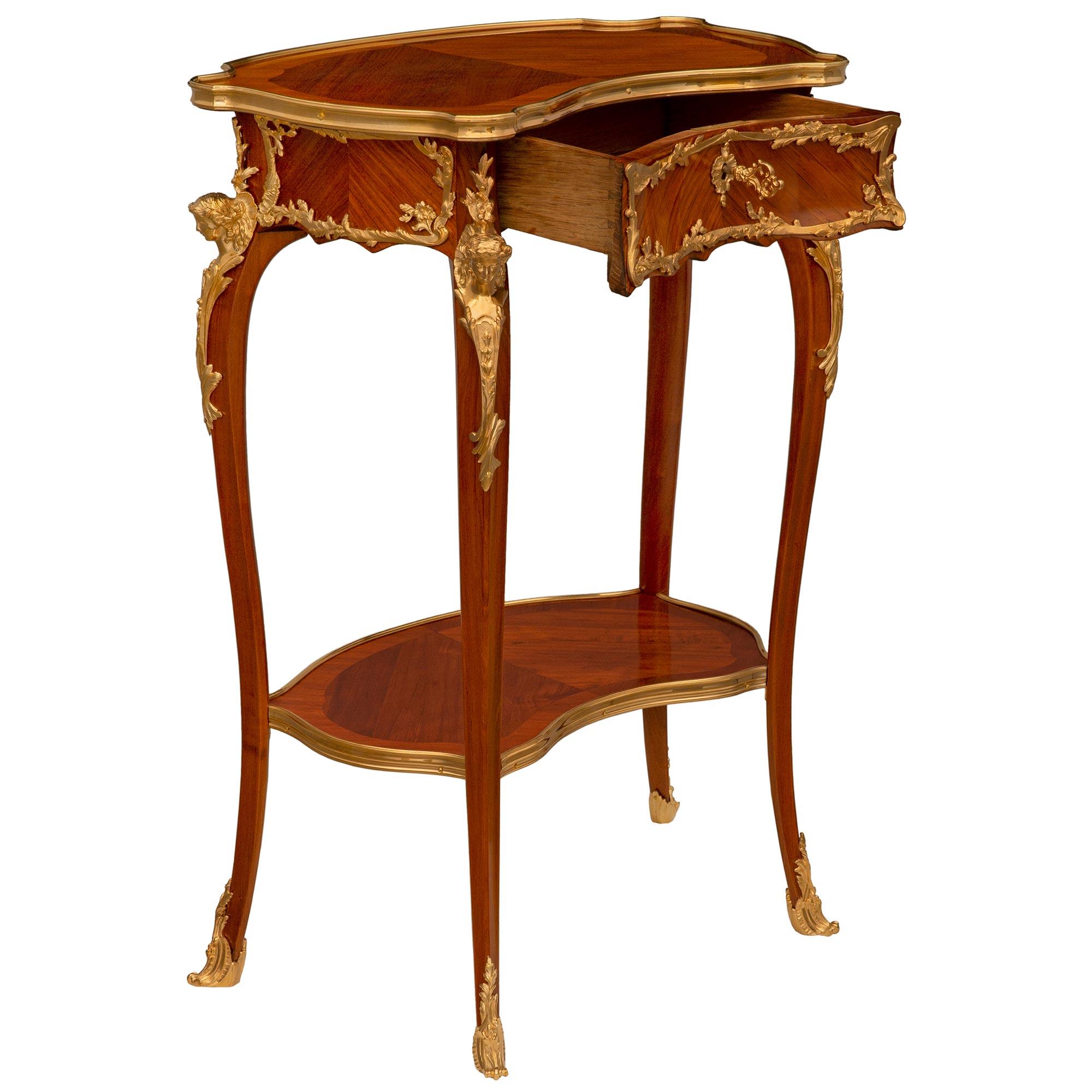 French 19th Century Louis XV St. Tulipwood And Ormolu Side Table For Sale 1