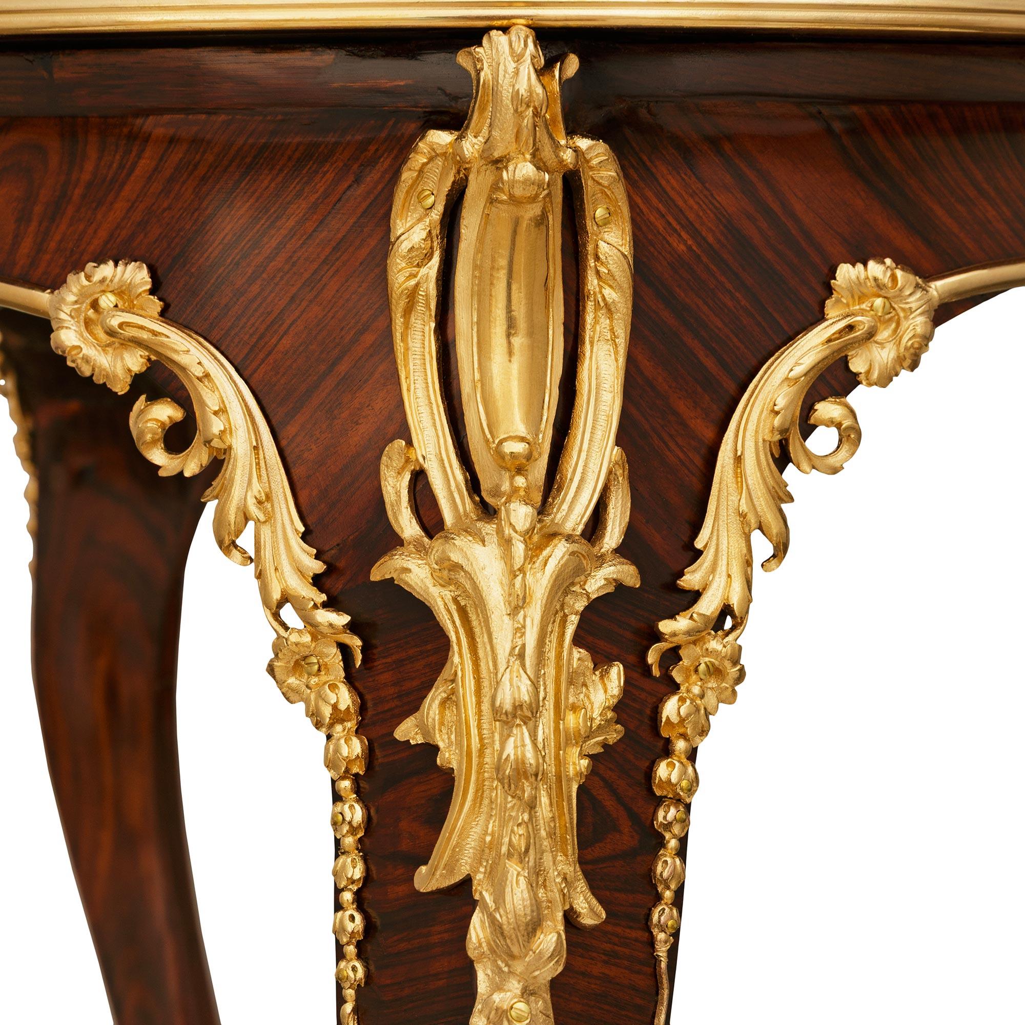 Bronze doré French 19th century Louis XV st. Tulipwood, Kingwood and Ormolu side table/desk en vente
