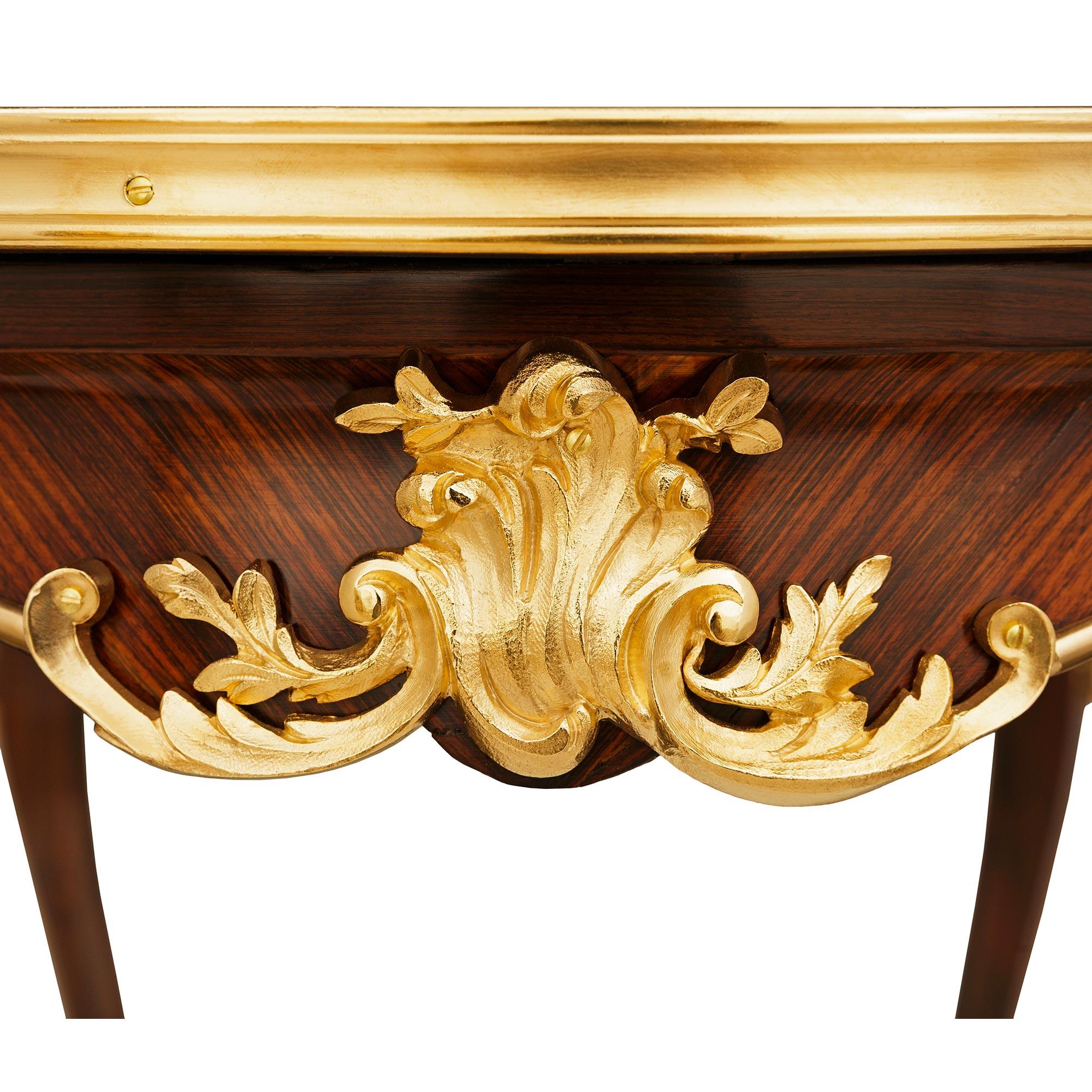 French 19th century Louis XV st. Tulipwood, Kingwood and Ormolu side table/desk en vente 1