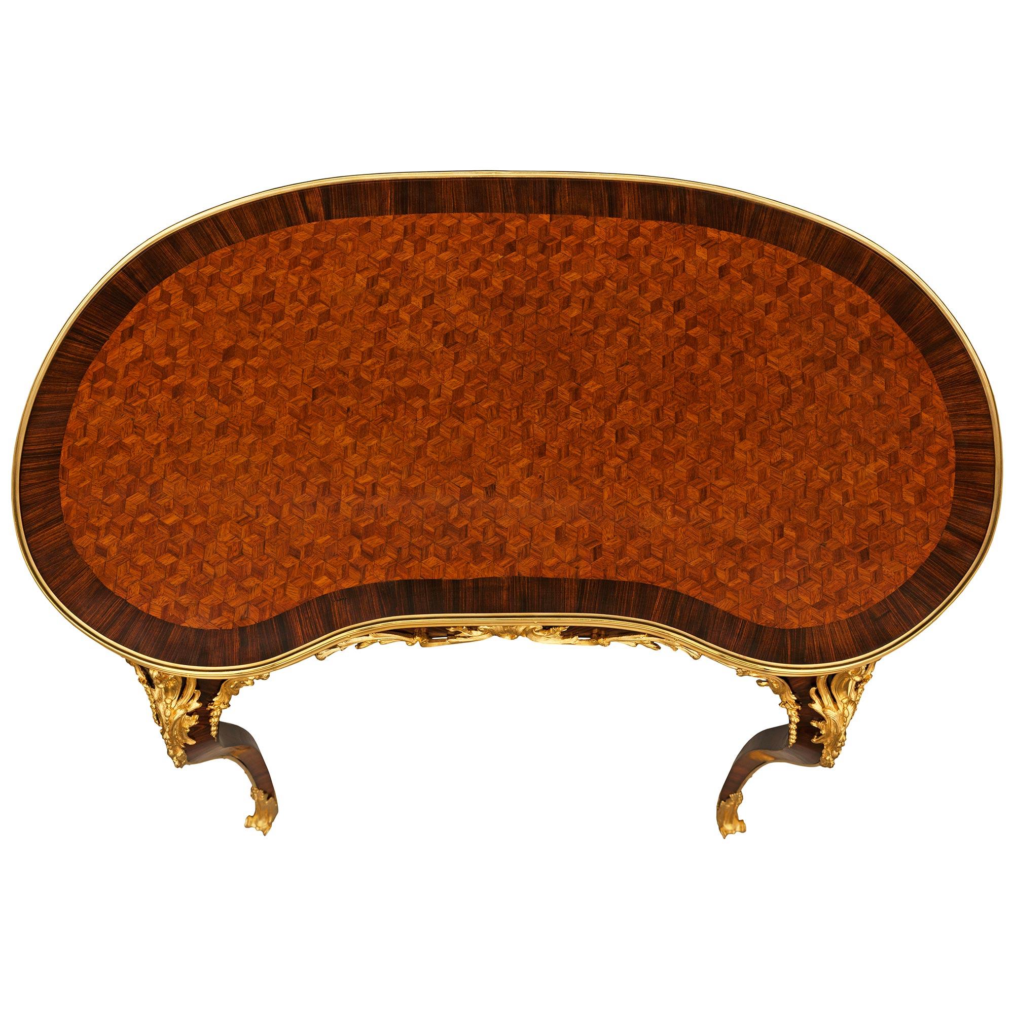 French 19th century Louis XV st. Tulipwood, Kingwood and Ormolu side table/desk en vente 3