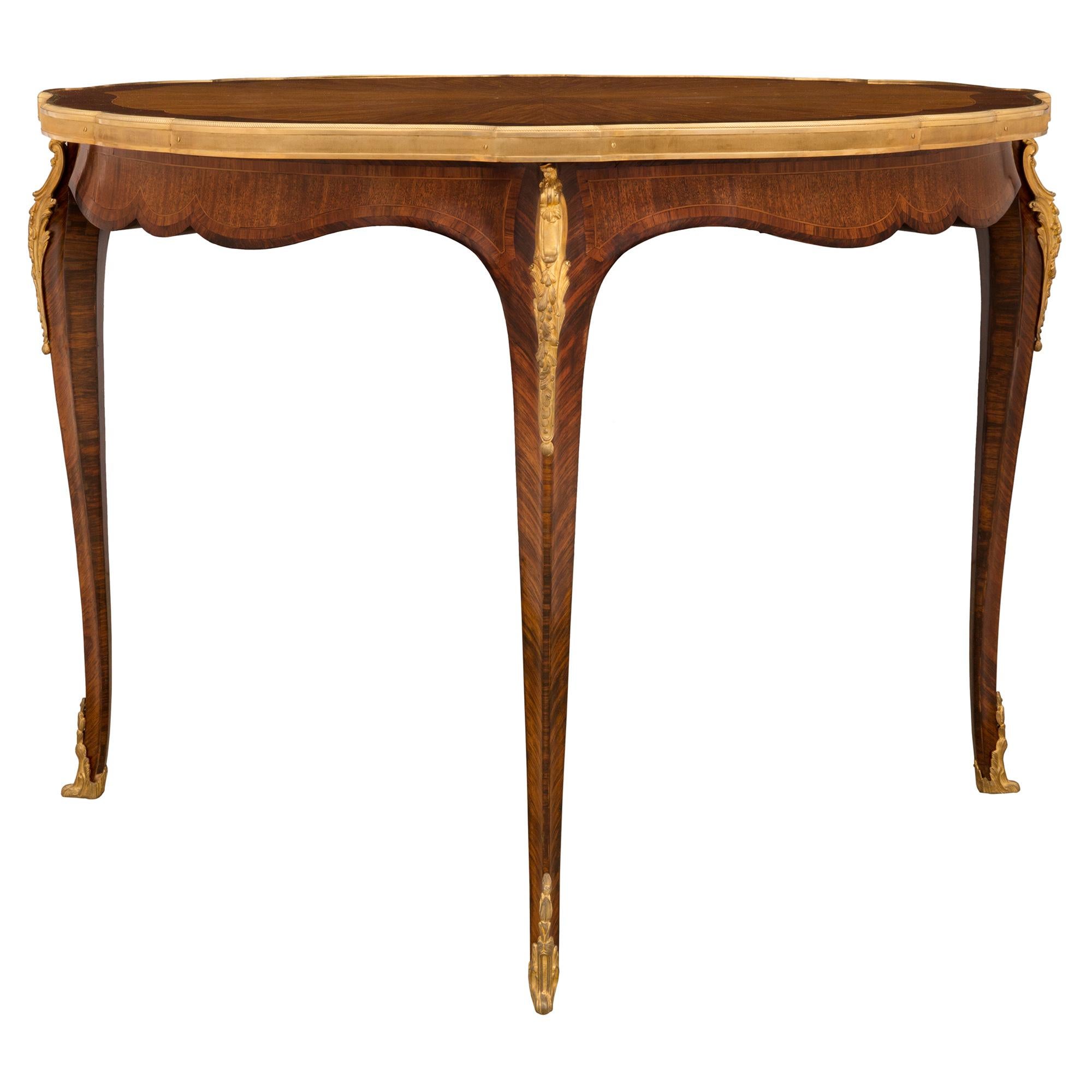 French 19th Century Louis XV St. Tulipwood, Kingwood and Ormolu Table In Good Condition For Sale In West Palm Beach, FL