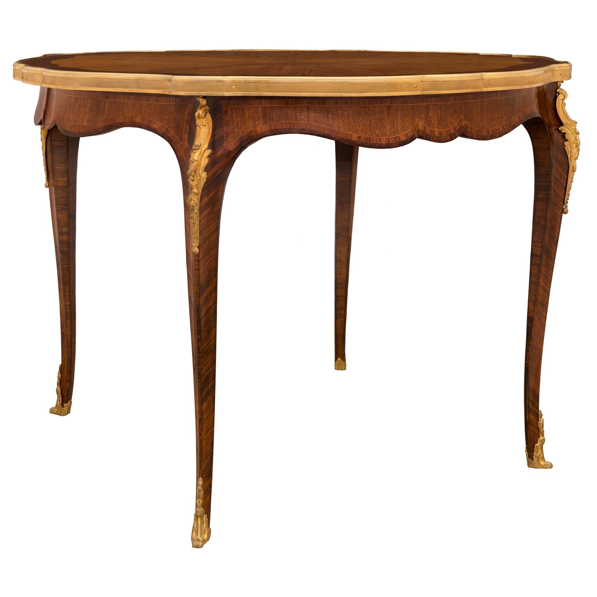 French 19th Century Louis XV St. Tulipwood, Kingwood and Ormolu Table For Sale 1