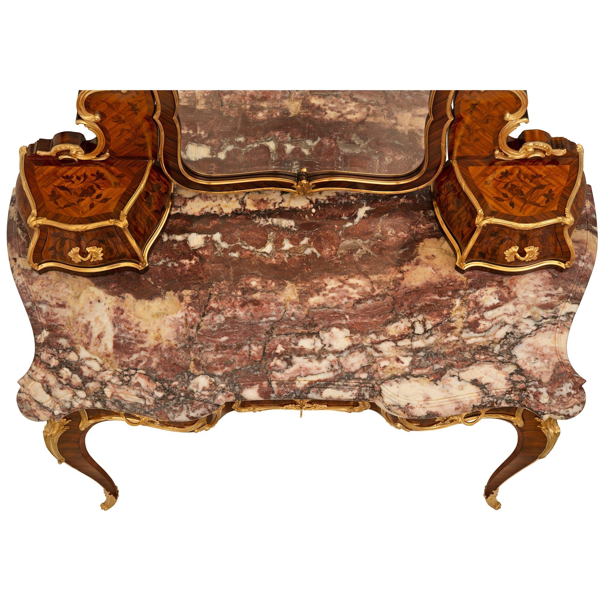 French 19th Century Louis XV St. Tulipwood, Kingwood And Ormolu Vanity Table For Sale 6