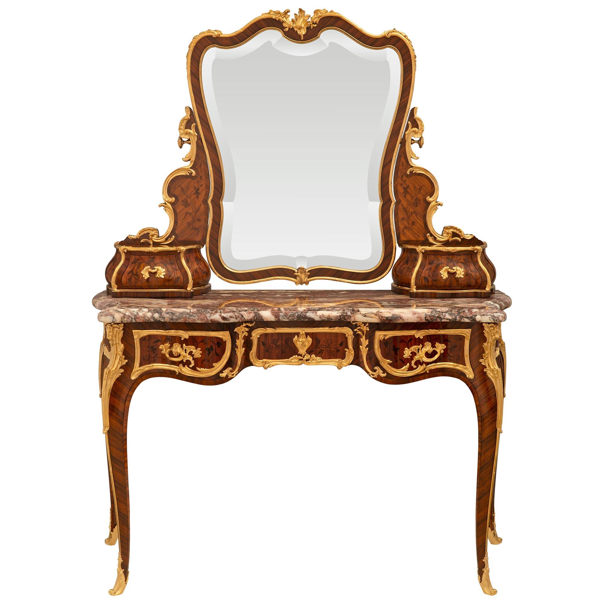 French 19th Century Louis XV St. Tulipwood, Kingwood And Ormolu Vanity Table For Sale 8
