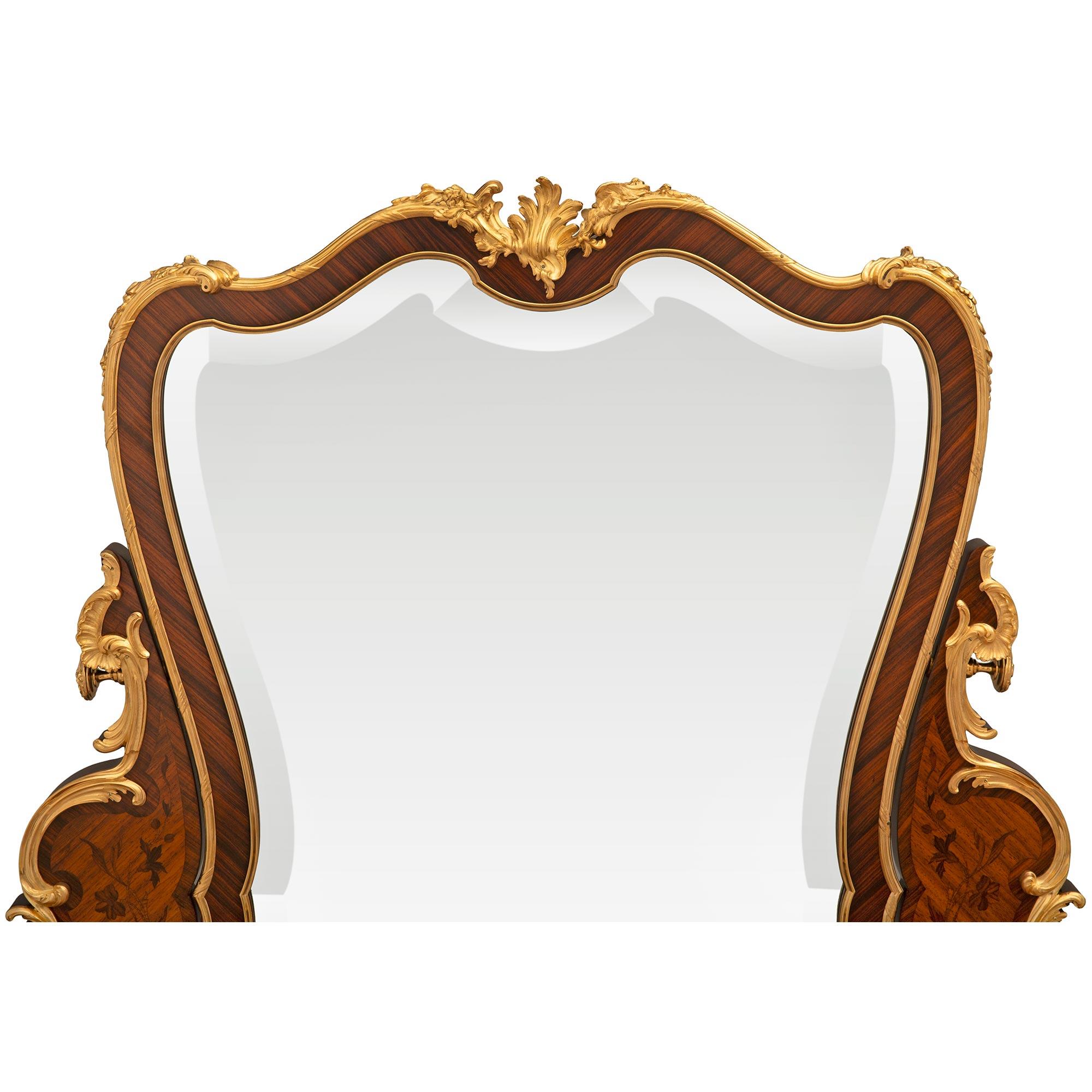 Mirror French 19th Century Louis XV St. Tulipwood, Kingwood And Ormolu Vanity Table For Sale