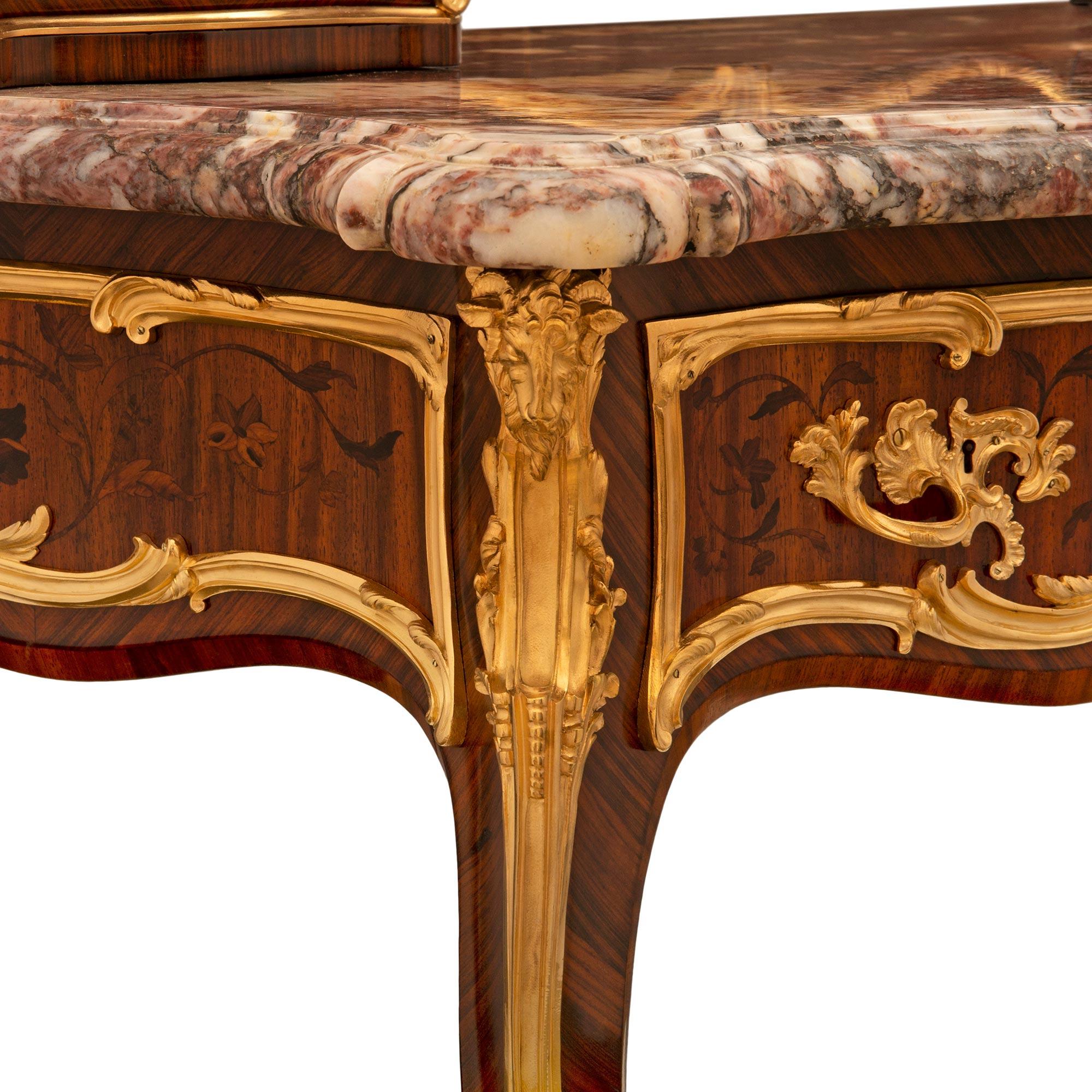 French 19th Century Louis XV St. Tulipwood, Kingwood And Ormolu Vanity Table For Sale 3