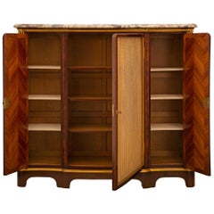 French 19th Century Louis XV St. Tulipwood, Kingwood, Ormolu And Marble Vitrine