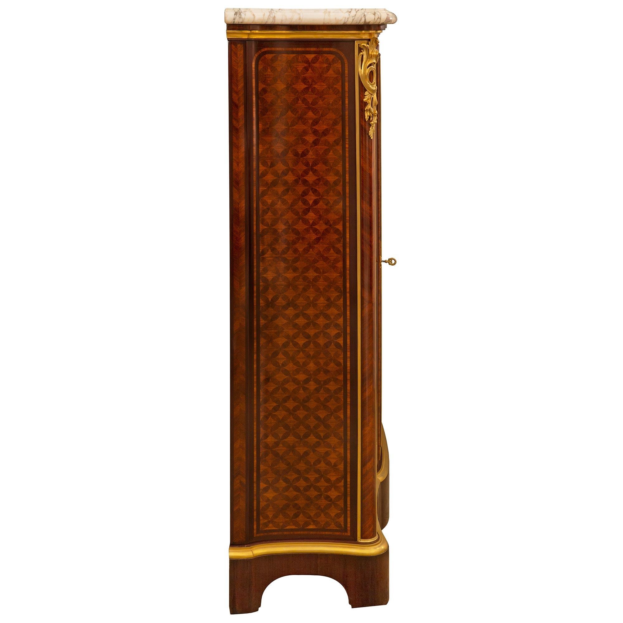 French 19th Century Louis XV St. Tulipwood, Kingwood, Ormolu And Marble Vitrine For Sale 1