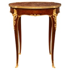 Antique French 19th century Louis XV st. Tulipwood, Kingwood, Ormolu, marble side table