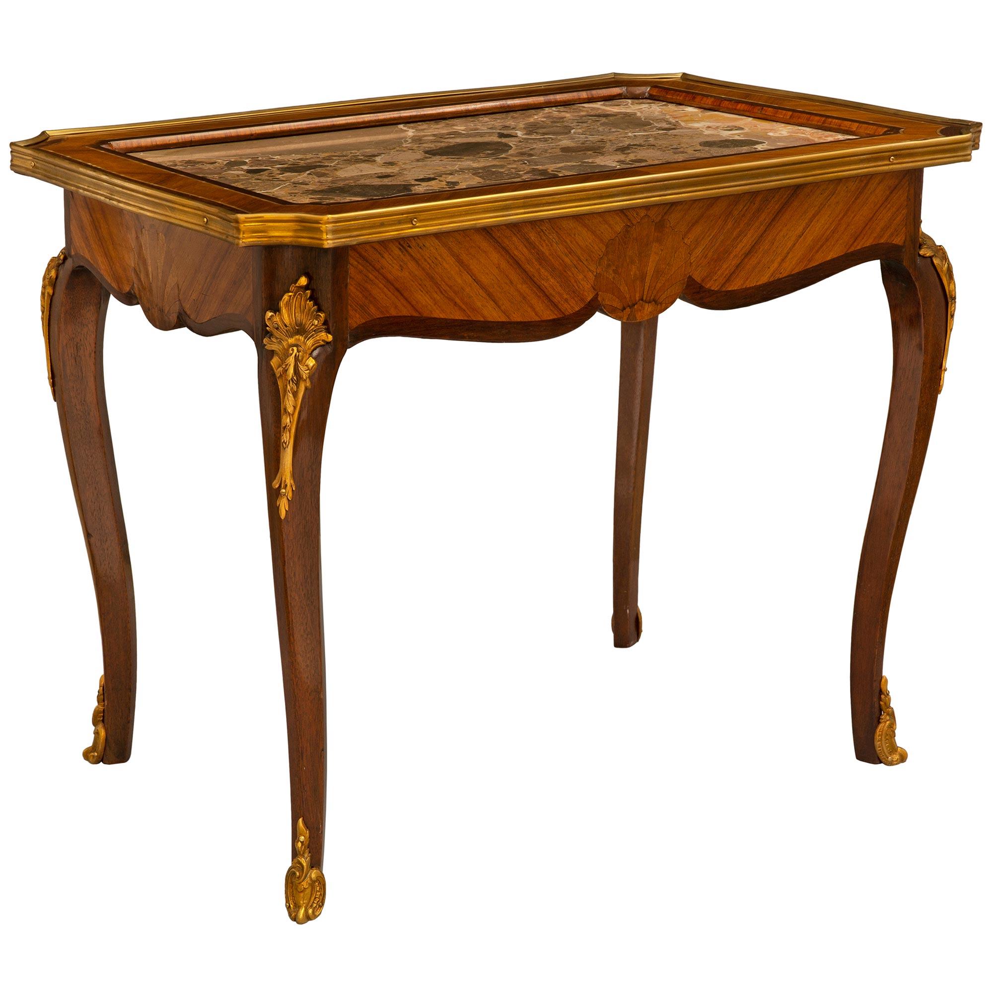 French 19th Century Louis XV St. Tulipwood, Mahogany and Ormolu Coffee Table In Good Condition For Sale In West Palm Beach, FL