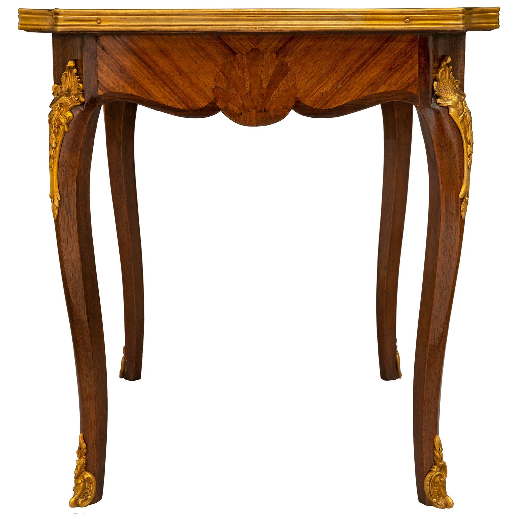 French 19th Century Louis XV St. Tulipwood, Mahogany and Ormolu Coffee Table For Sale 1