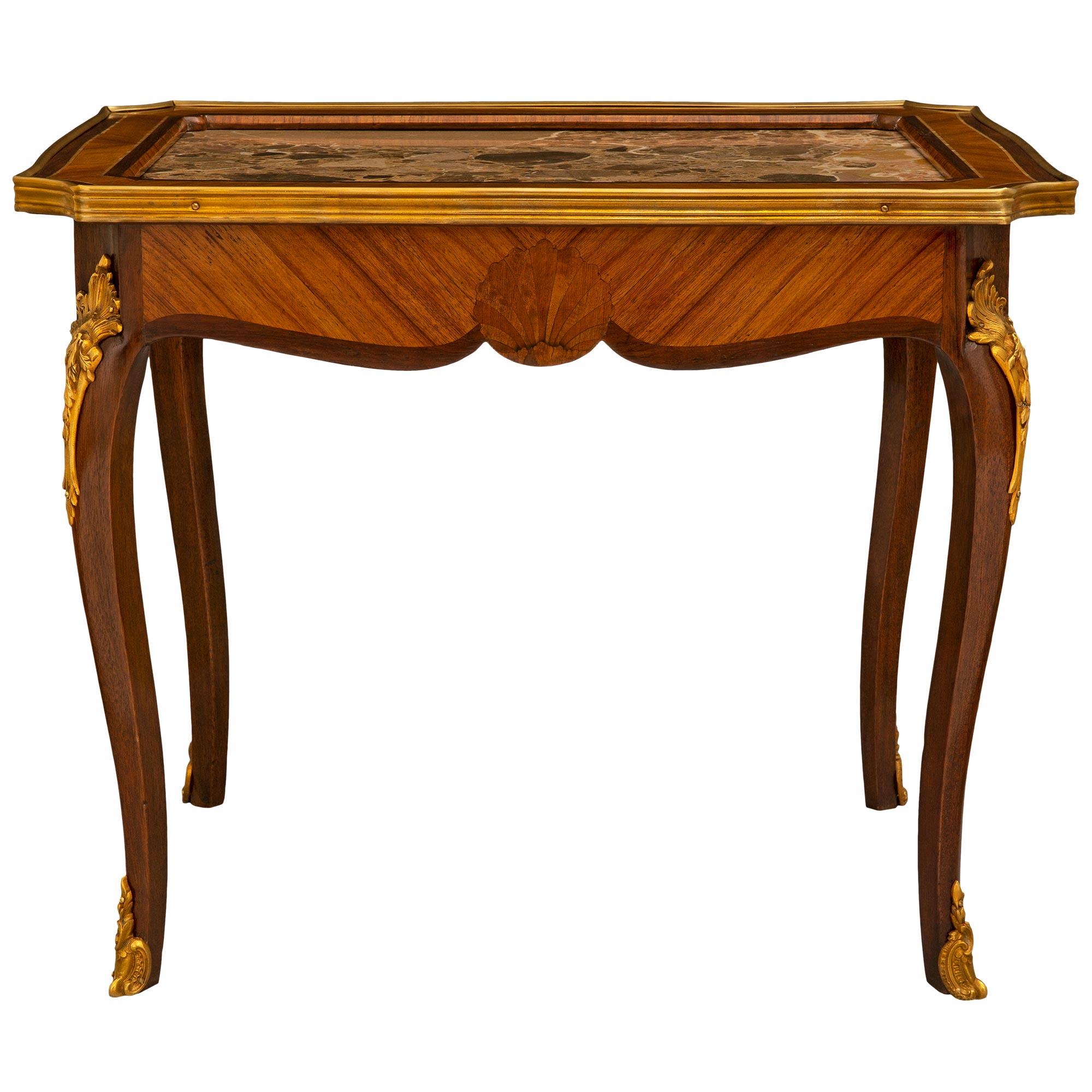 French 19th Century Louis XV St. Tulipwood, Mahogany and Ormolu Coffee Table For Sale 6