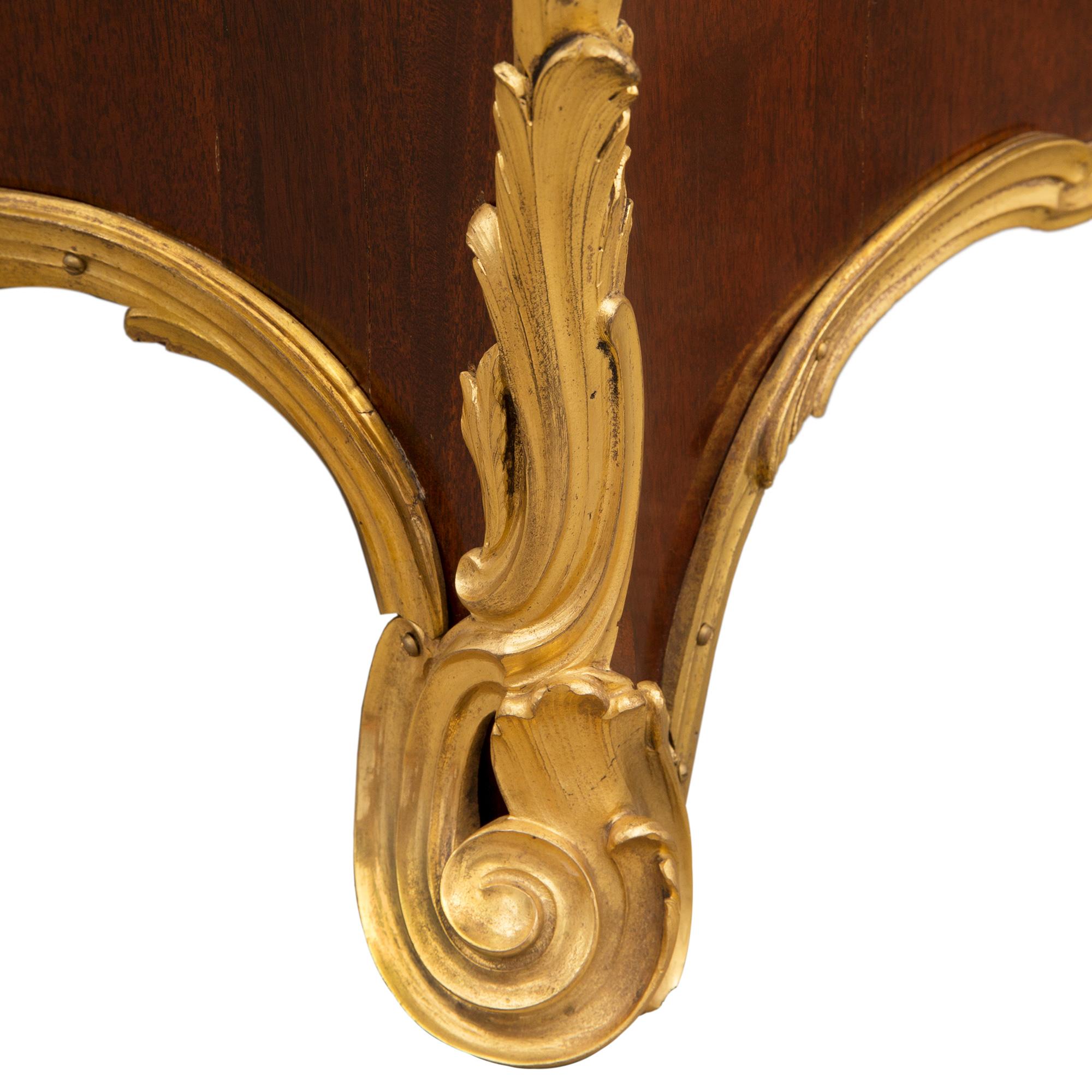 French 19th Century Louis XV St. Tulipwood, Mahogany, Ormolu and Marble Cabinet For Sale 7
