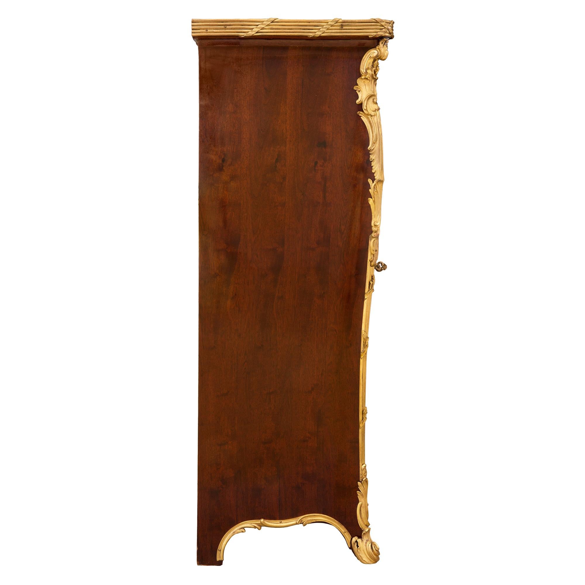 French 19th Century Louis XV St. Tulipwood, Mahogany, Ormolu and Marble Cabinet For Sale 2