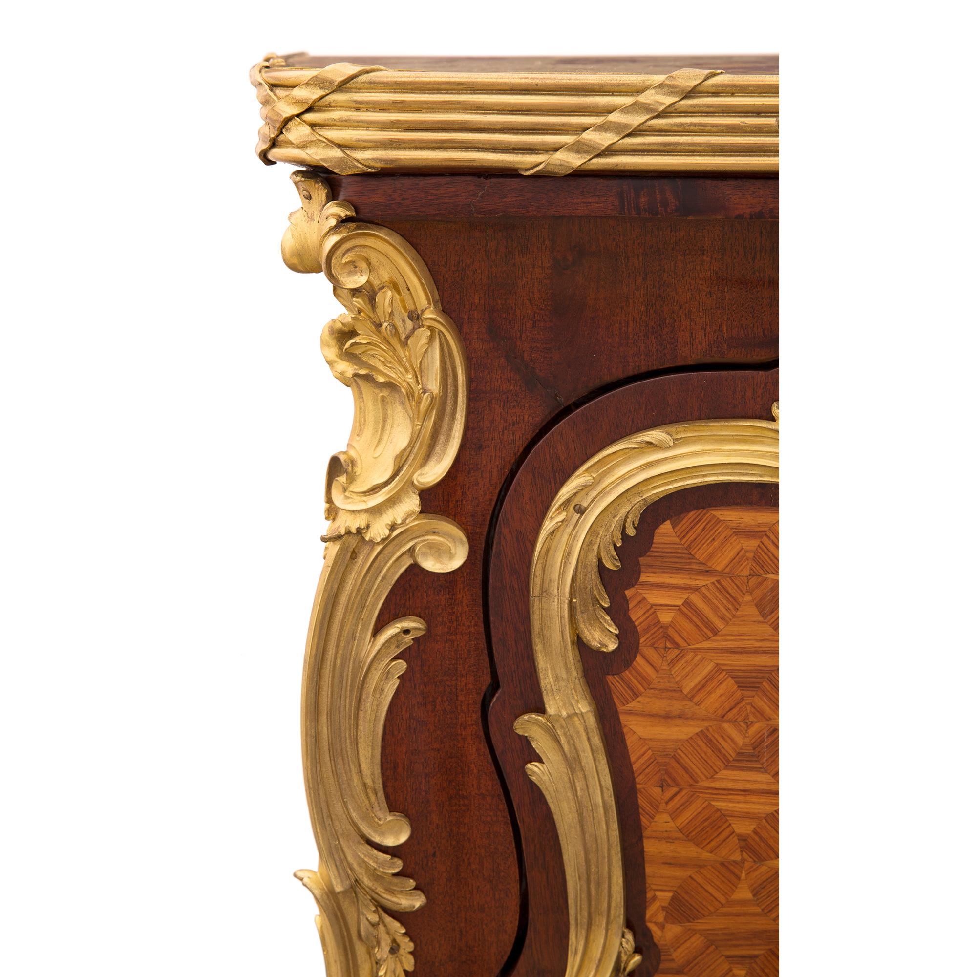 French 19th Century Louis XV St. Tulipwood, Mahogany, Ormolu and Marble Cabinet For Sale 4
