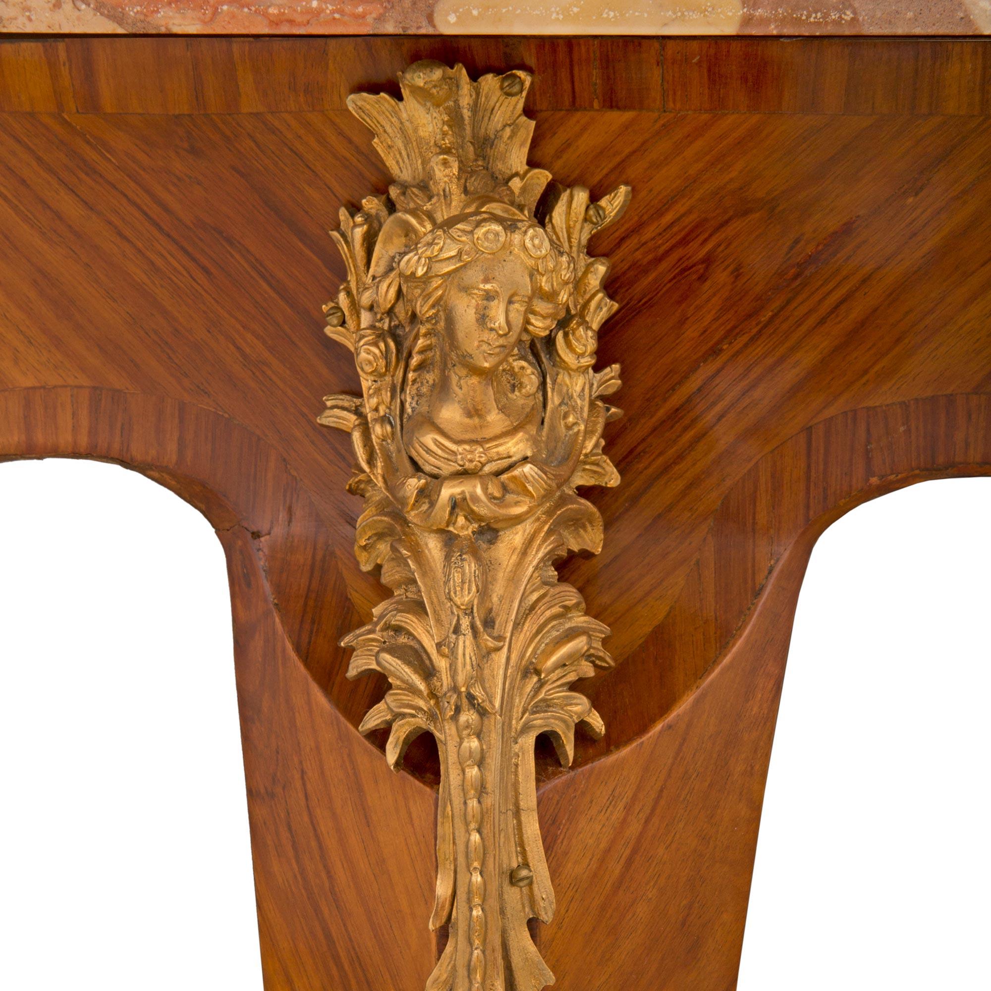 French 19th Century Louis XV St. Tulipwood, Ormolu and Marble Center Table For Sale 2