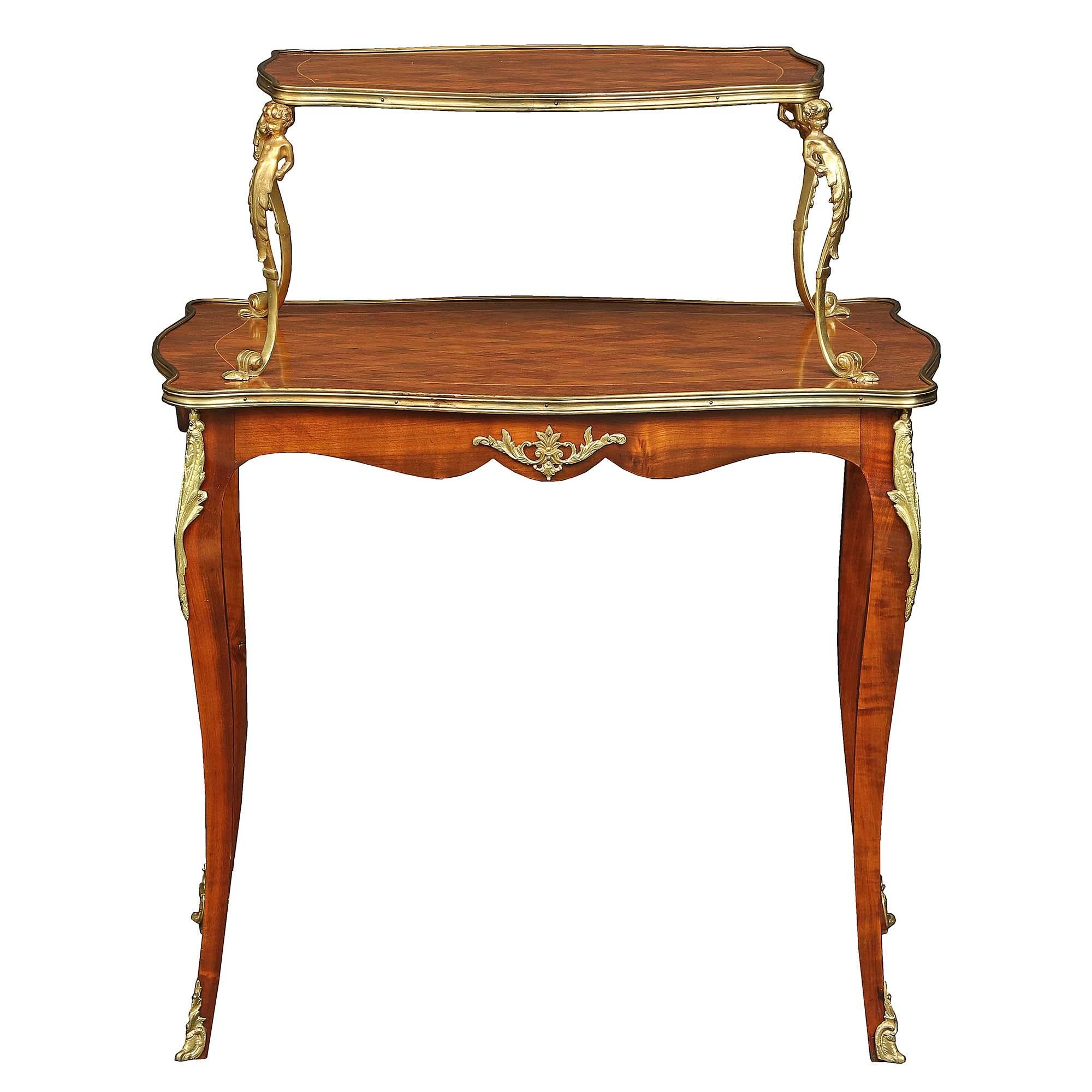 French 19th Century Louis XV Style Two-Tier Parquetry Serving Table In Good Condition In West Palm Beach, FL