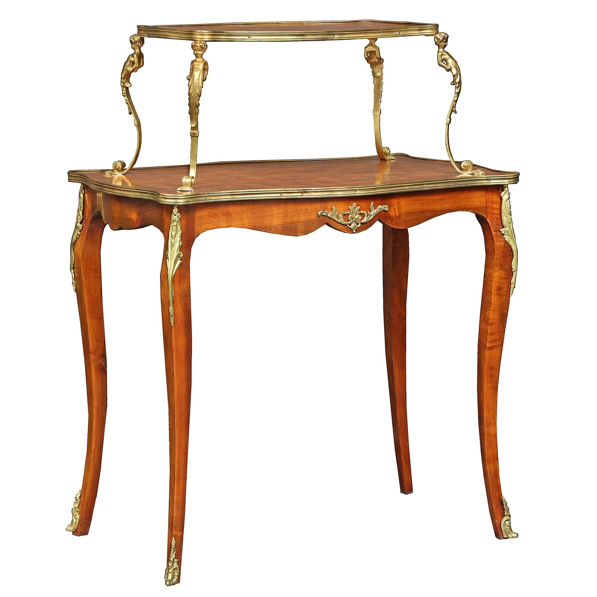 Ormolu French 19th Century Louis XV Style Two-Tier Parquetry Serving Table