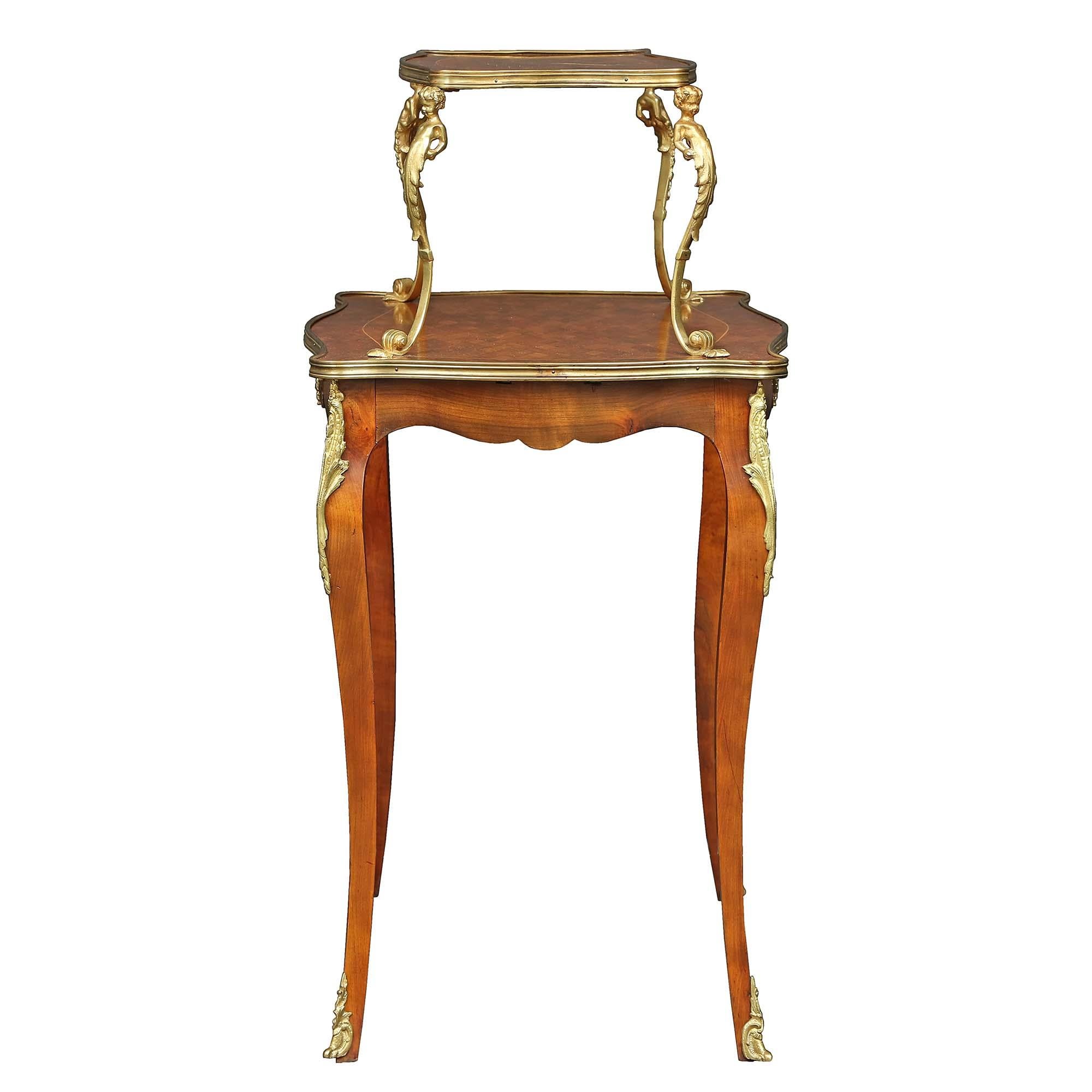 French 19th Century Louis XV Style Two-Tier Parquetry Serving Table 1