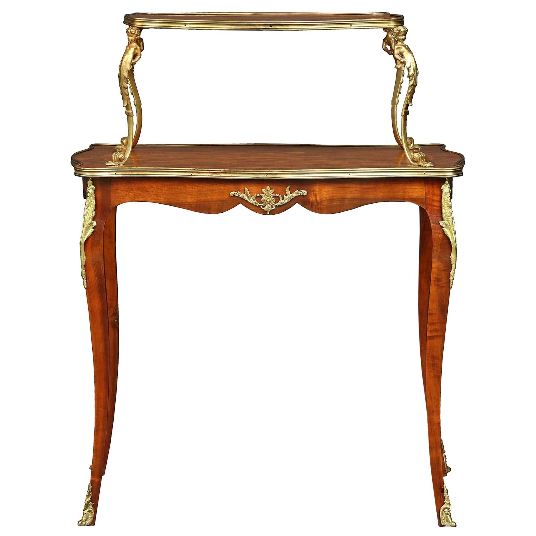 French 19th Century Louis XV Style Two-Tier Parquetry Serving Table