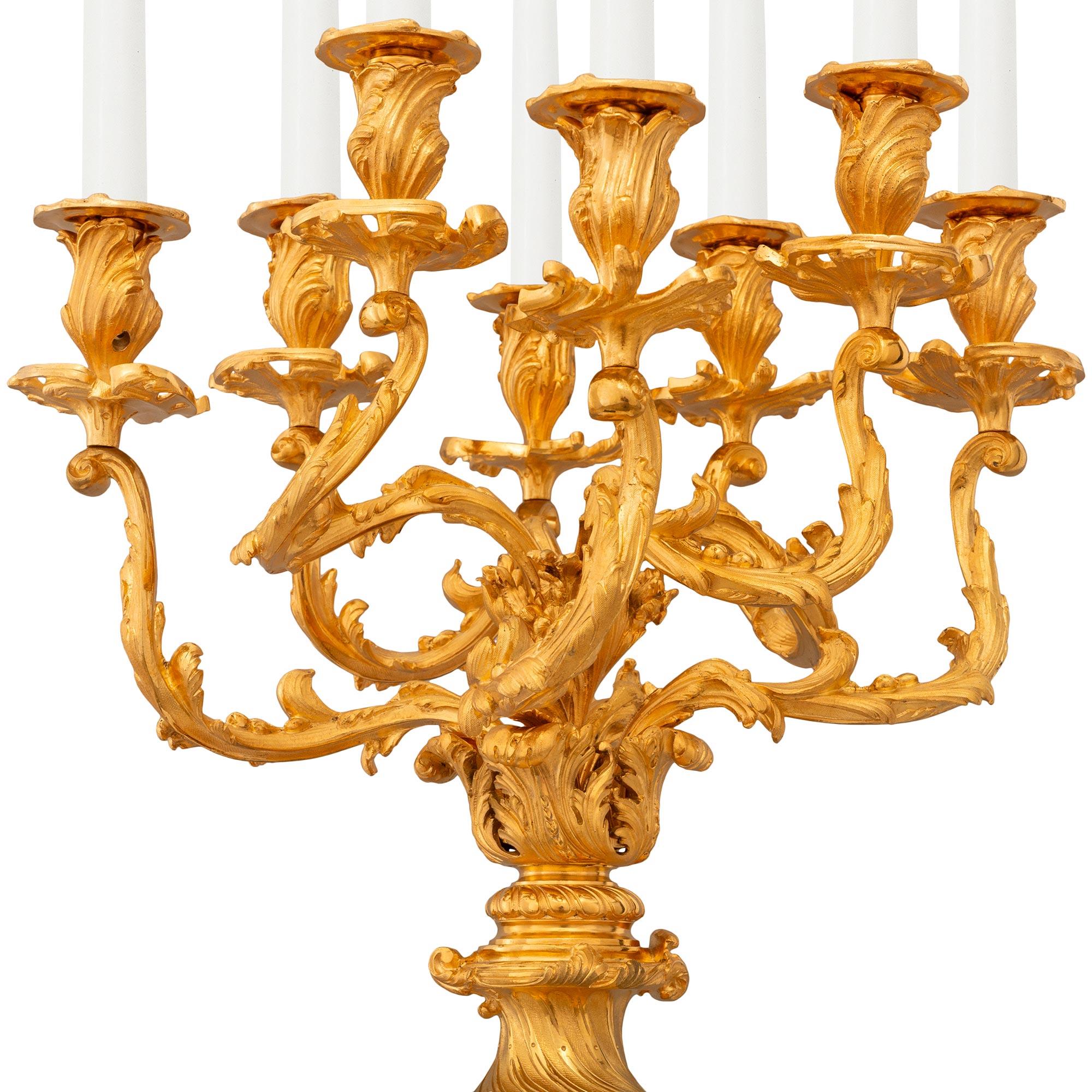 Candelabri francesi del XIX secolo in marmo Vert de Patricia e Ormolu In condizioni buone in vendita a West Palm Beach, FL