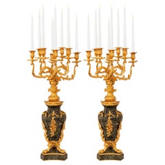French 19th century Louis XV st. Vert de Patricia marble and Ormolu candelabras