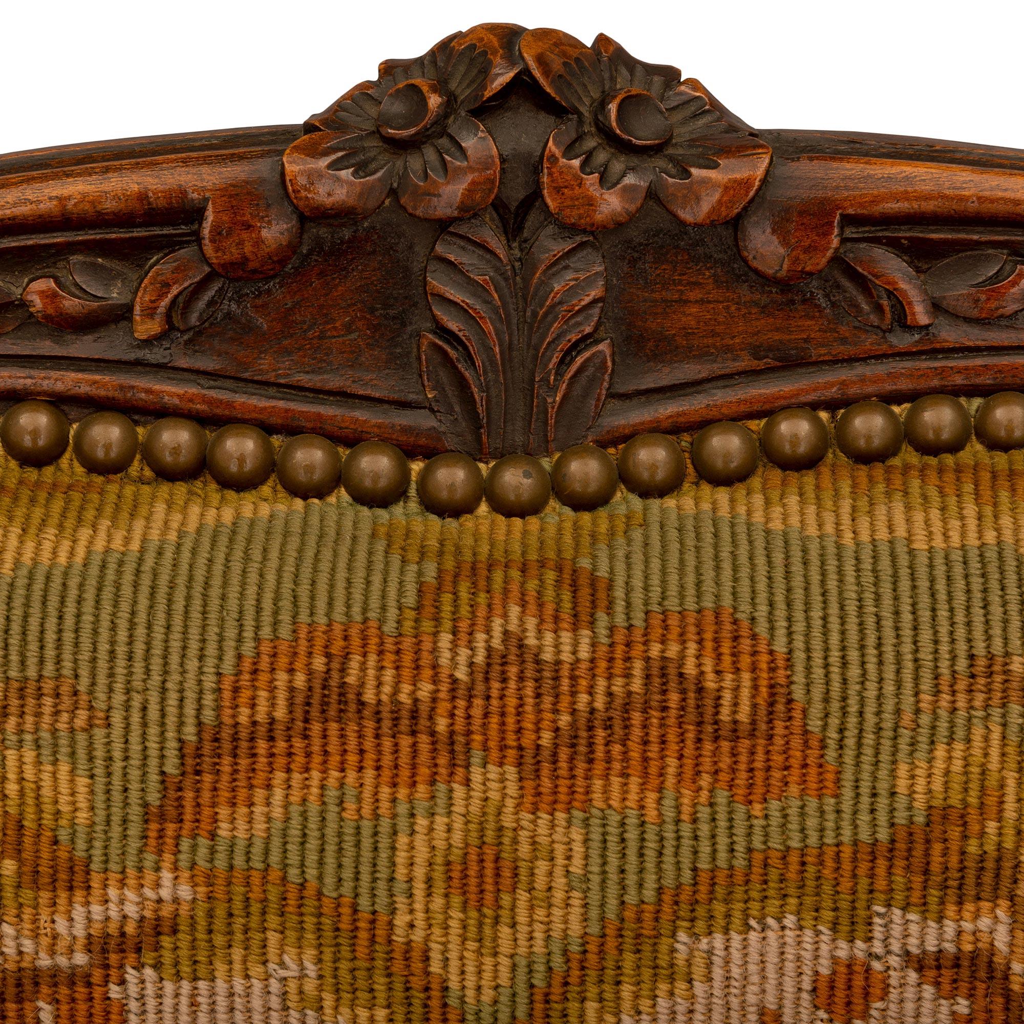 French 19th Century Louis XV St. Walnut and Tapestry Settee For Sale 1
