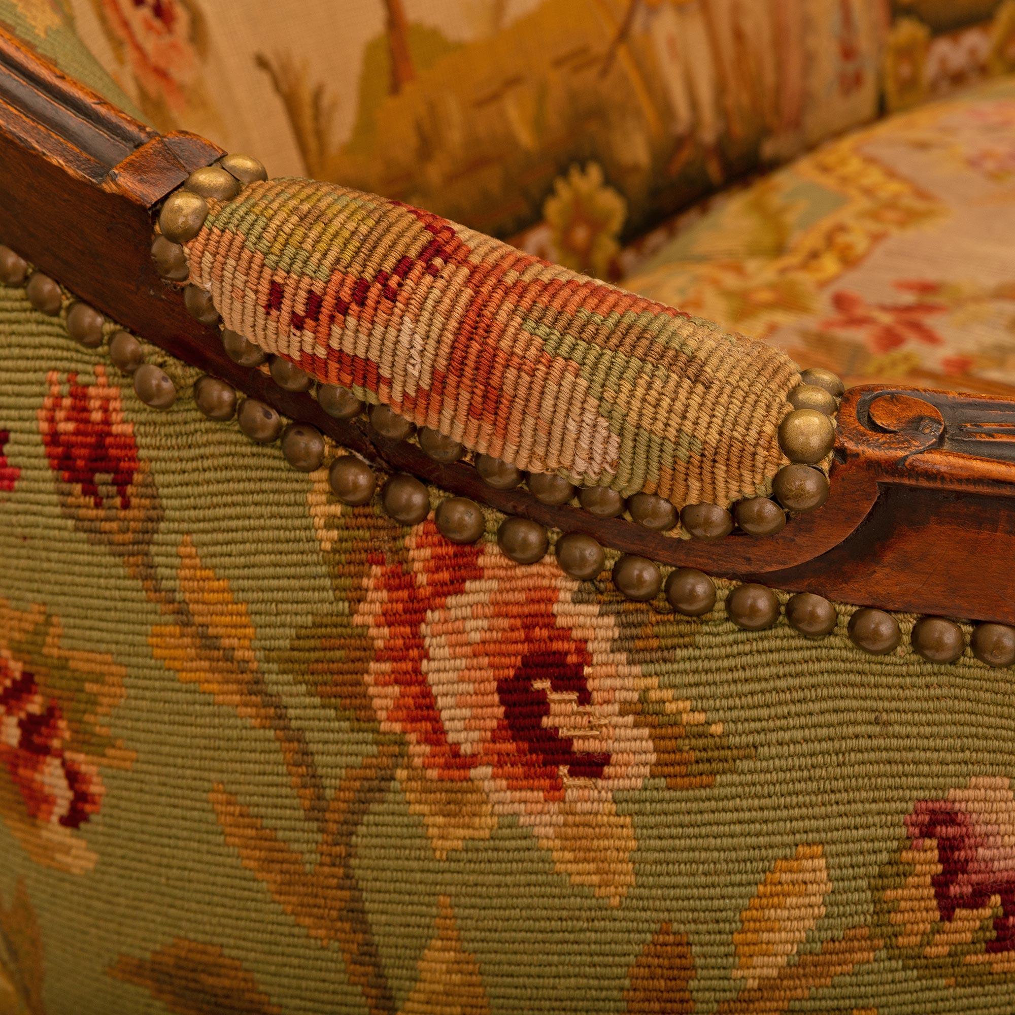French 19th Century Louis XV St. Walnut and Tapestry Settee For Sale 3