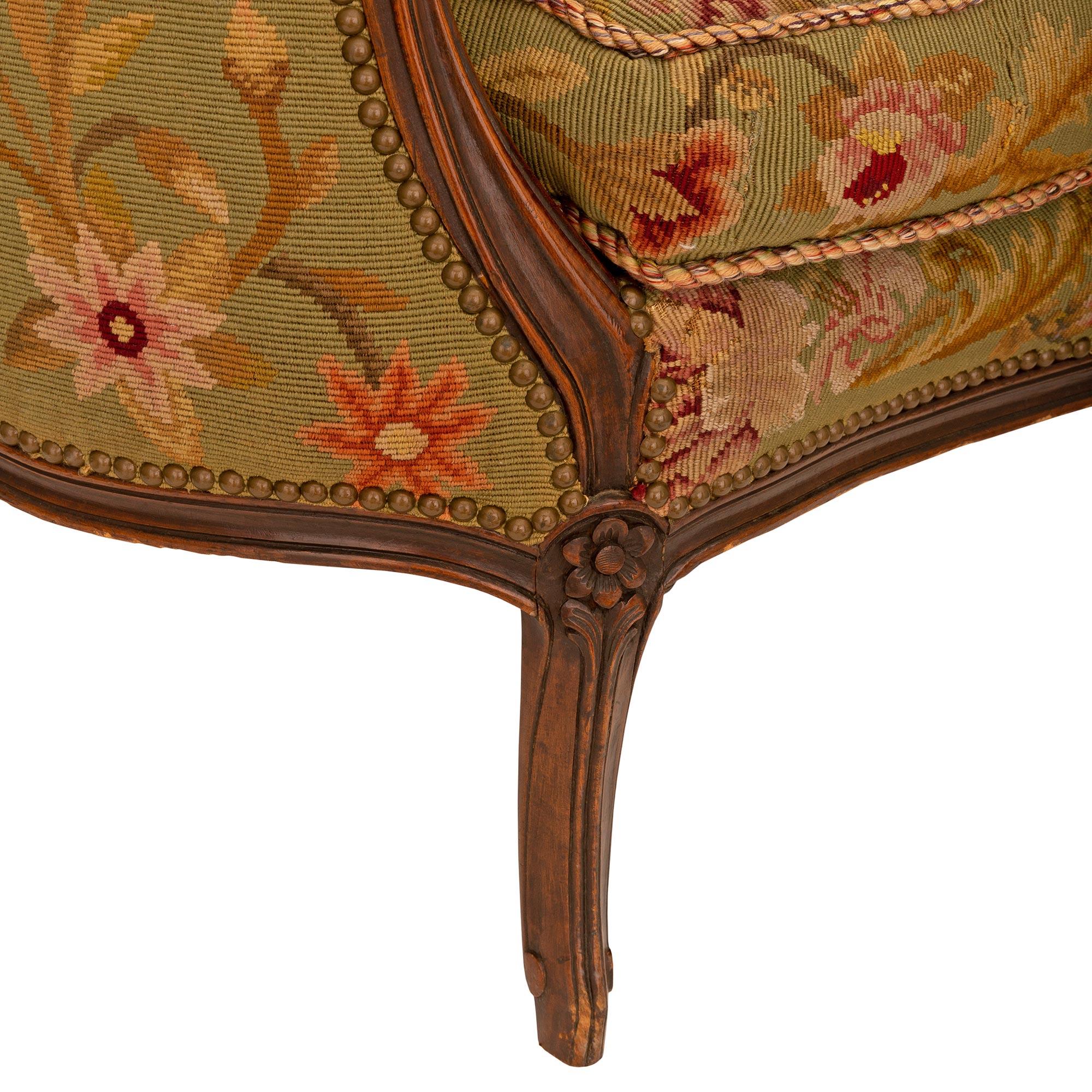 French 19th Century Louis XV St. Walnut and Tapestry Settee For Sale 4