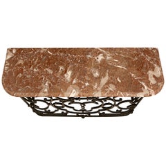 French 19th Century Louis XV St. Wrought Iron And Marble Freestanding Console