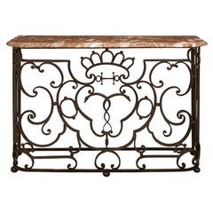 French 19th Century Louis XV St. Wrought Iron And Marble Freestanding Console