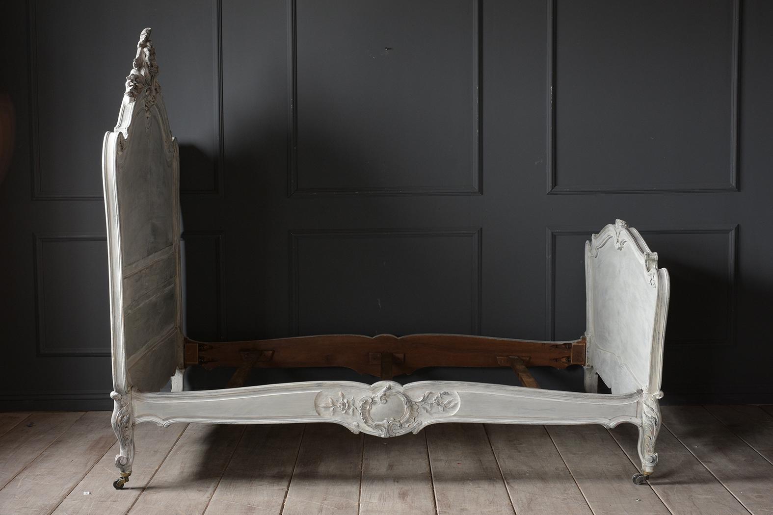 French 19th Century Carved Painted Louis XV Style Bed Frame 8