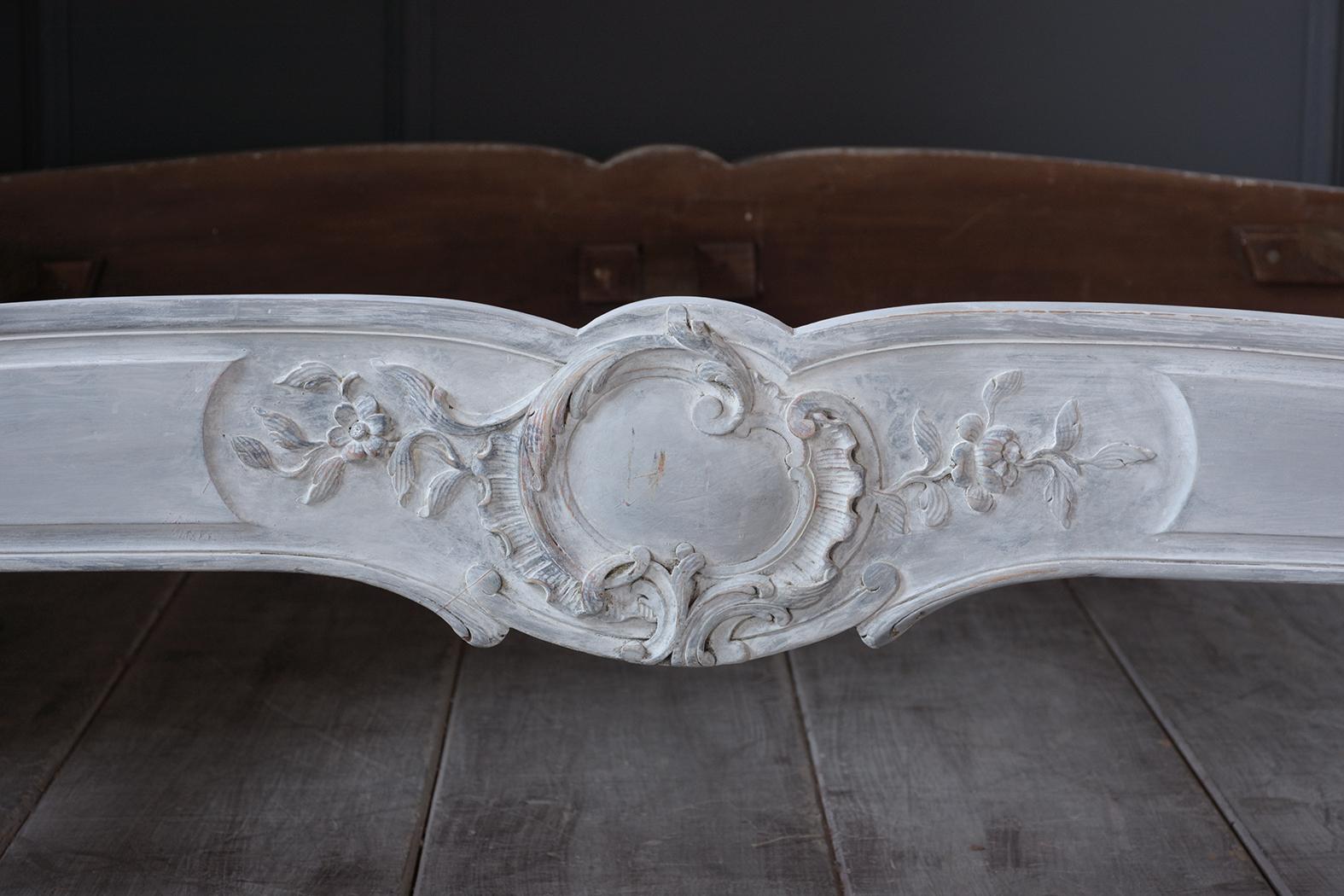 French 19th Century Carved Painted Louis XV Style Bed Frame In Good Condition In Los Angeles, CA