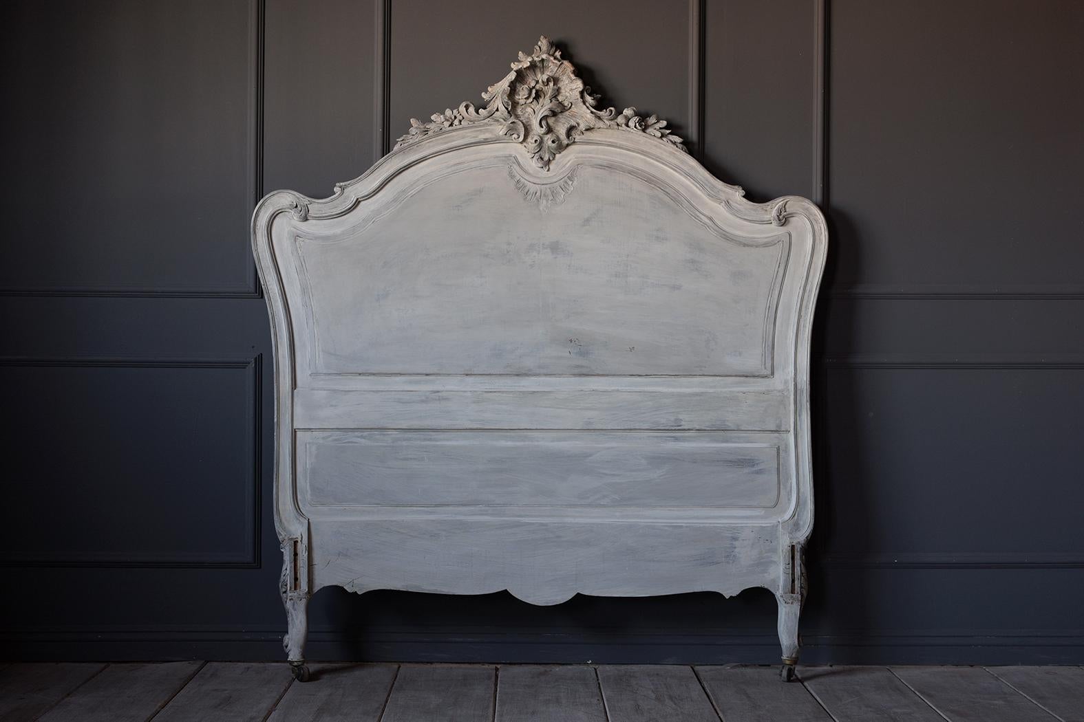 Late 19th Century French 19th Century Carved Painted Louis XV Style Bed Frame