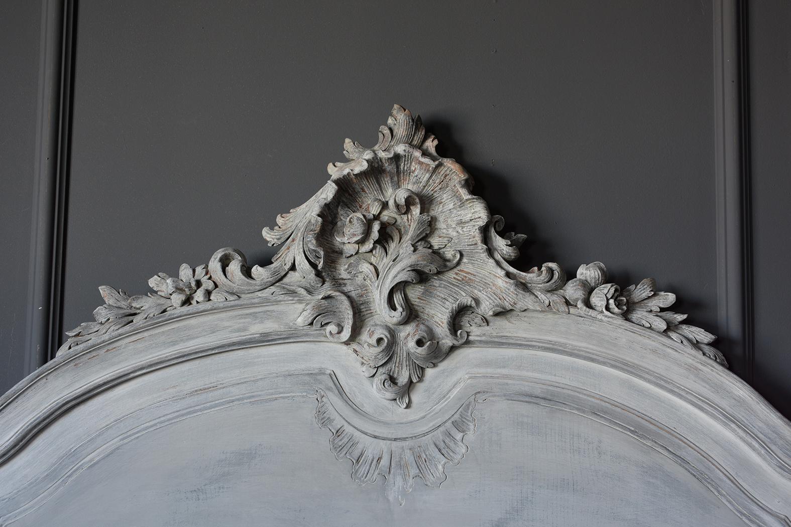 French 19th Century Carved Painted Louis XV Style Bed Frame 1