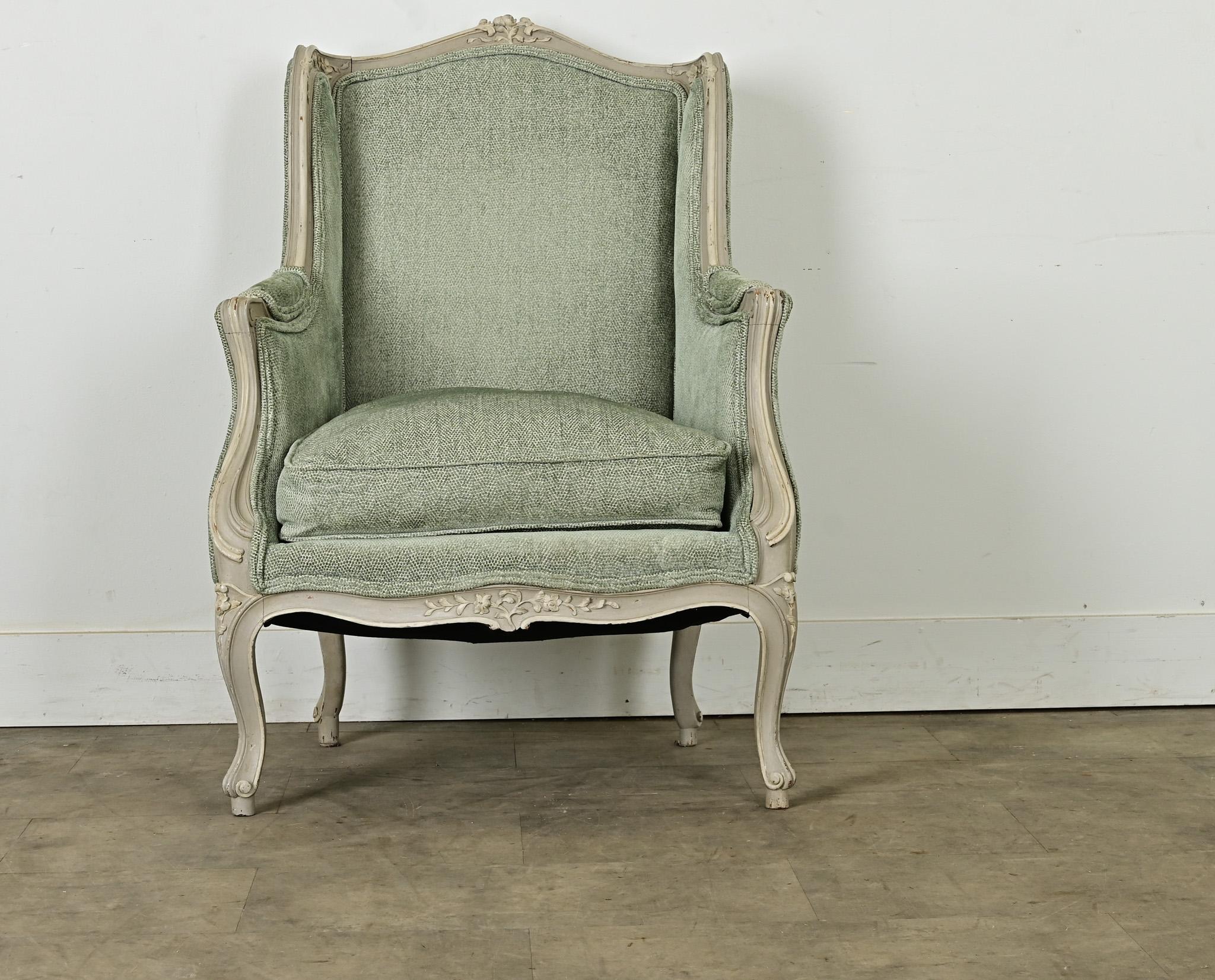 Carved French 19th Century Louis XV Style Bergere For Sale