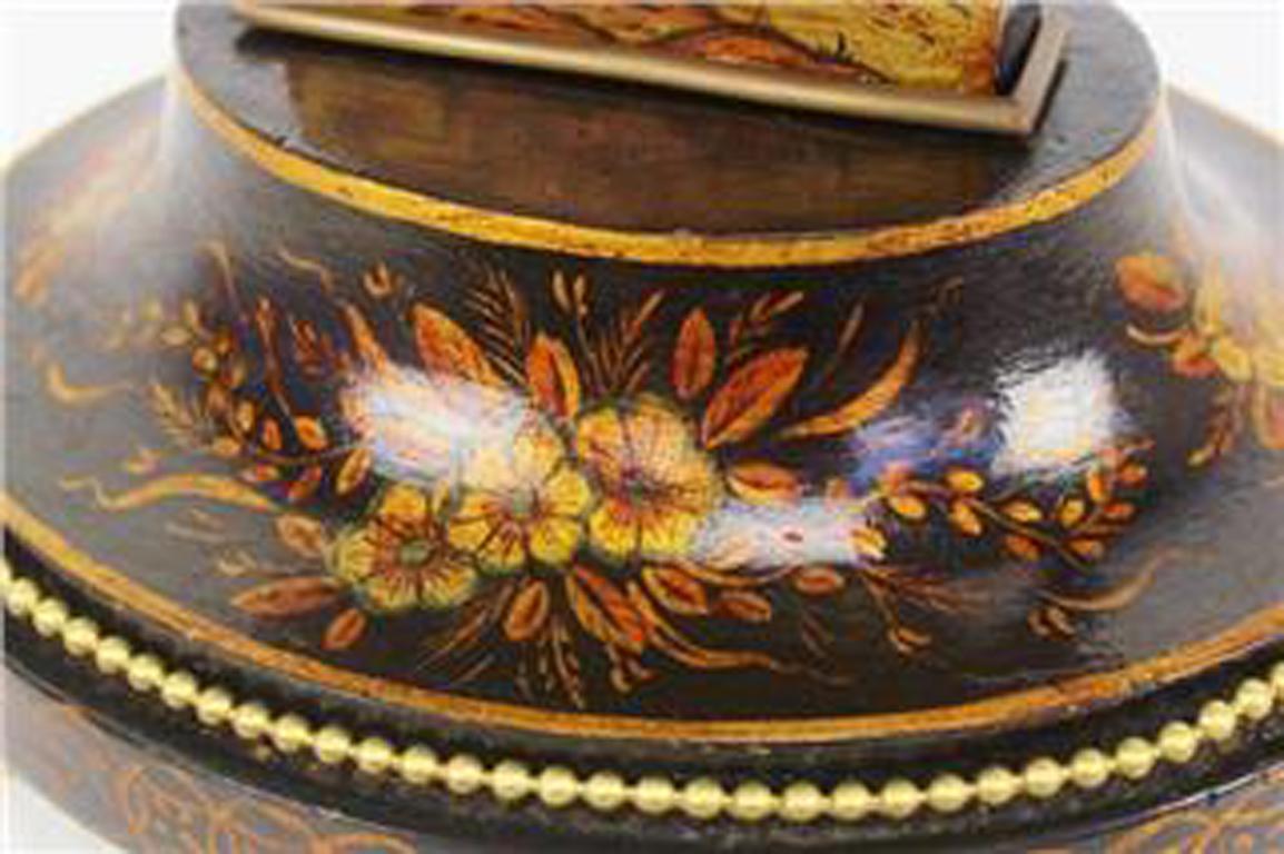 Hand-Painted French Louis XV Style Black Chinoiserie Lyre Clock, Guilmet Paris, 19th Century For Sale