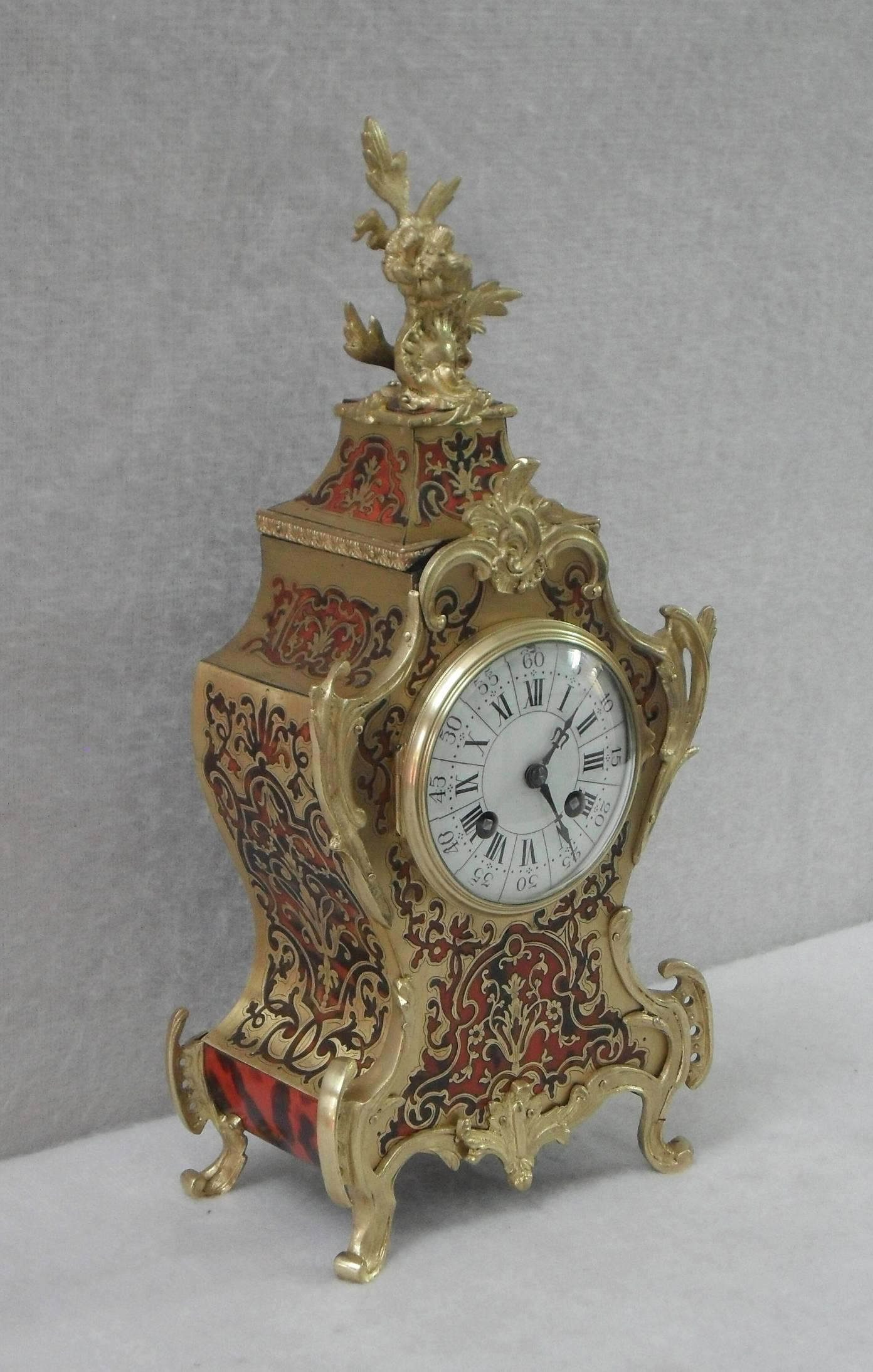 French 19th Century Louis XV Style Boulle Mantel Clock by Vincenti In Good Condition In Macclesfield, GB