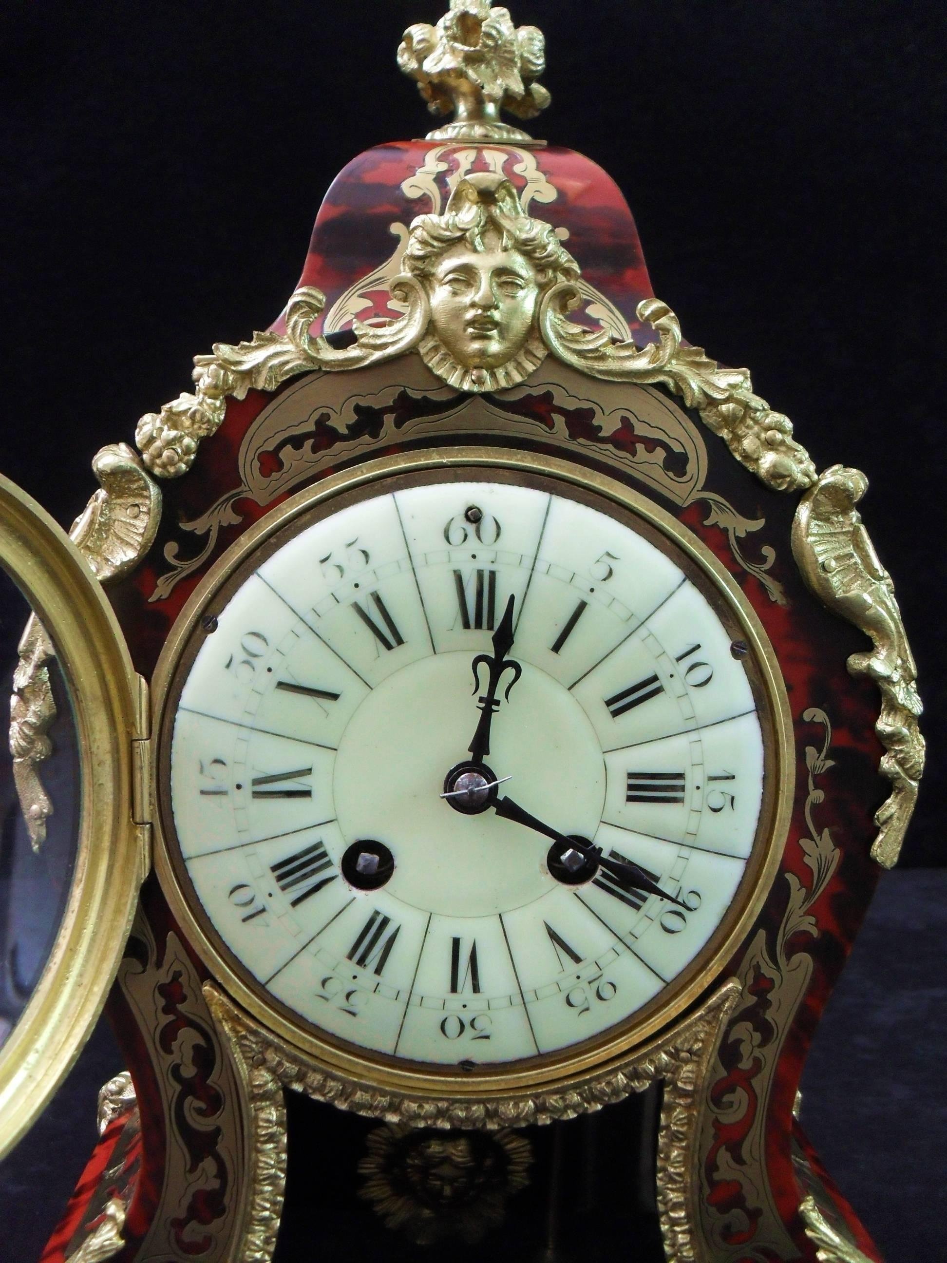 Engraved French 19th Century Louis XV Style Boulle Mantel Clock