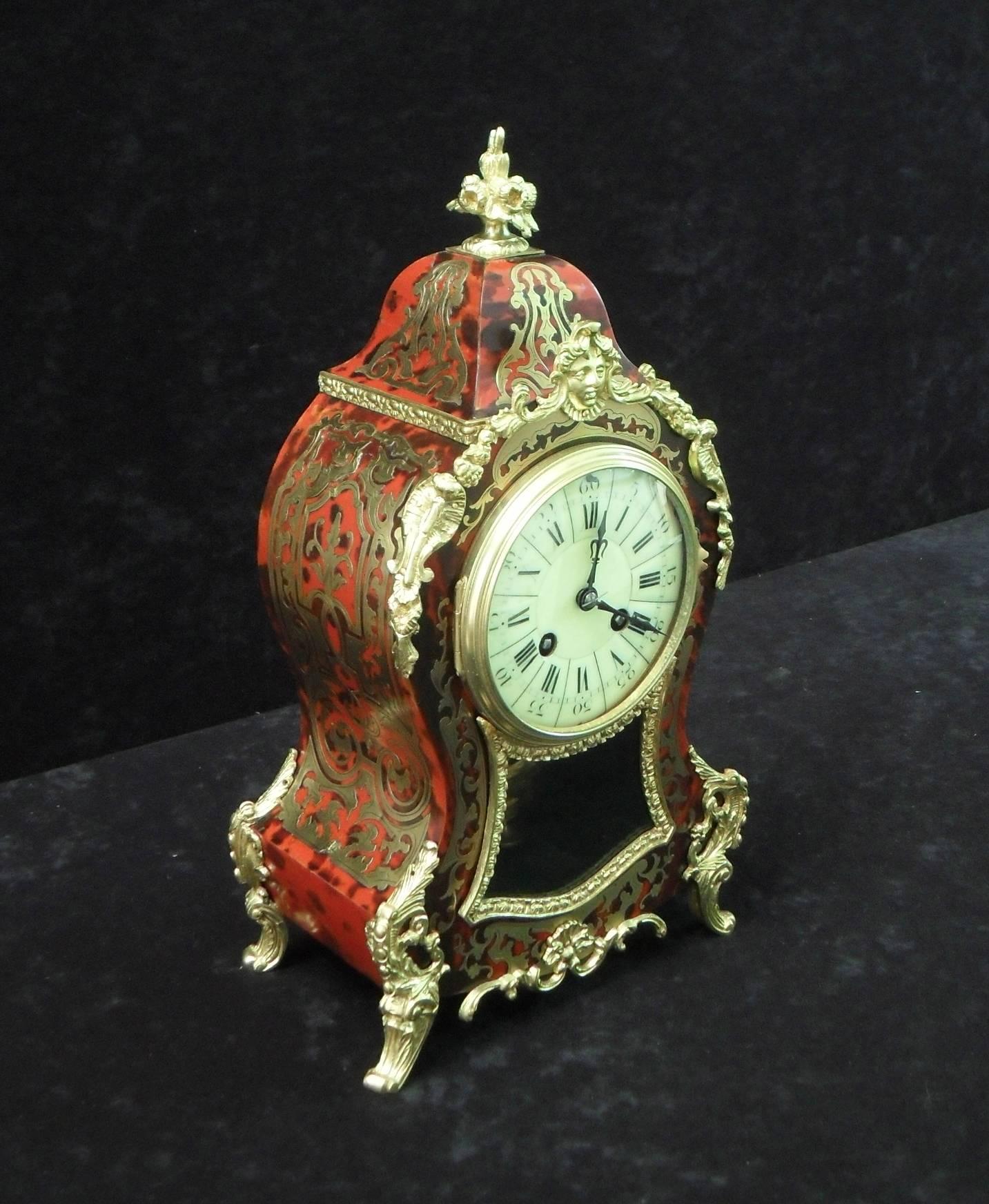 French 19th Century Louis XV Style Boulle Mantel Clock In Good Condition In Macclesfield, GB