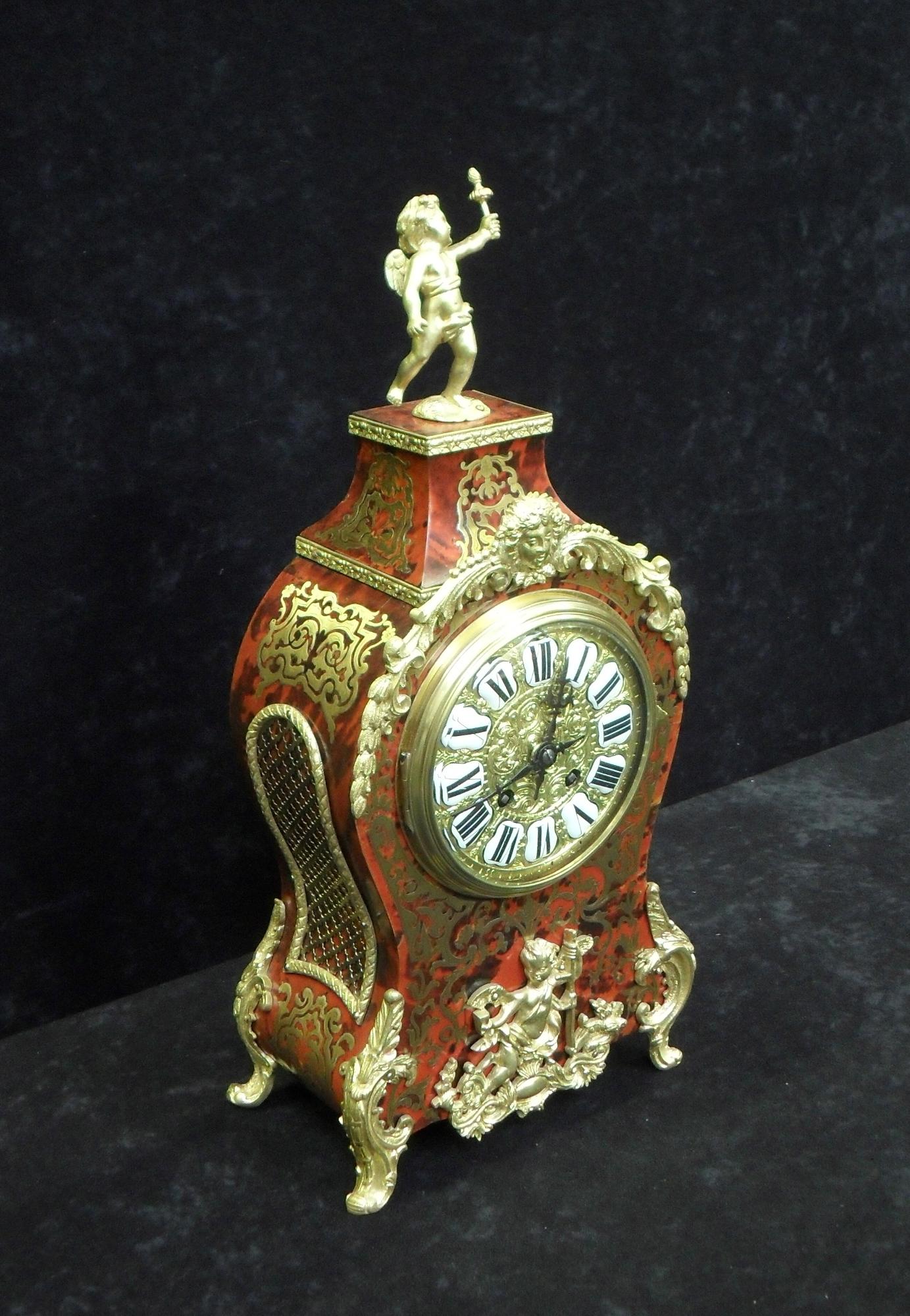 French 19th Century Louis XV Style Boulle Mantel Clock (Französisch)